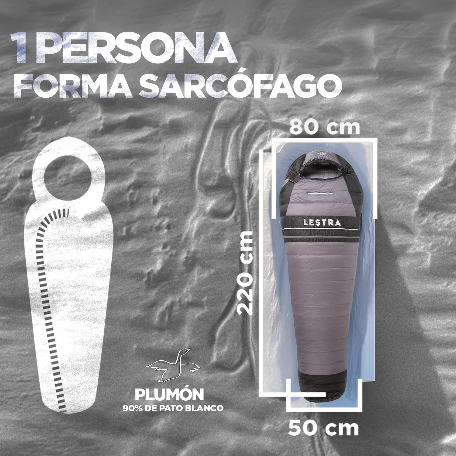 Lestra Sport - Alaska - Saco de Dormir Frío Extremo - T° Límite Confort -09 °C - Plumón de Pato - Adulto - 220 x 80 cm - 1,2 kg