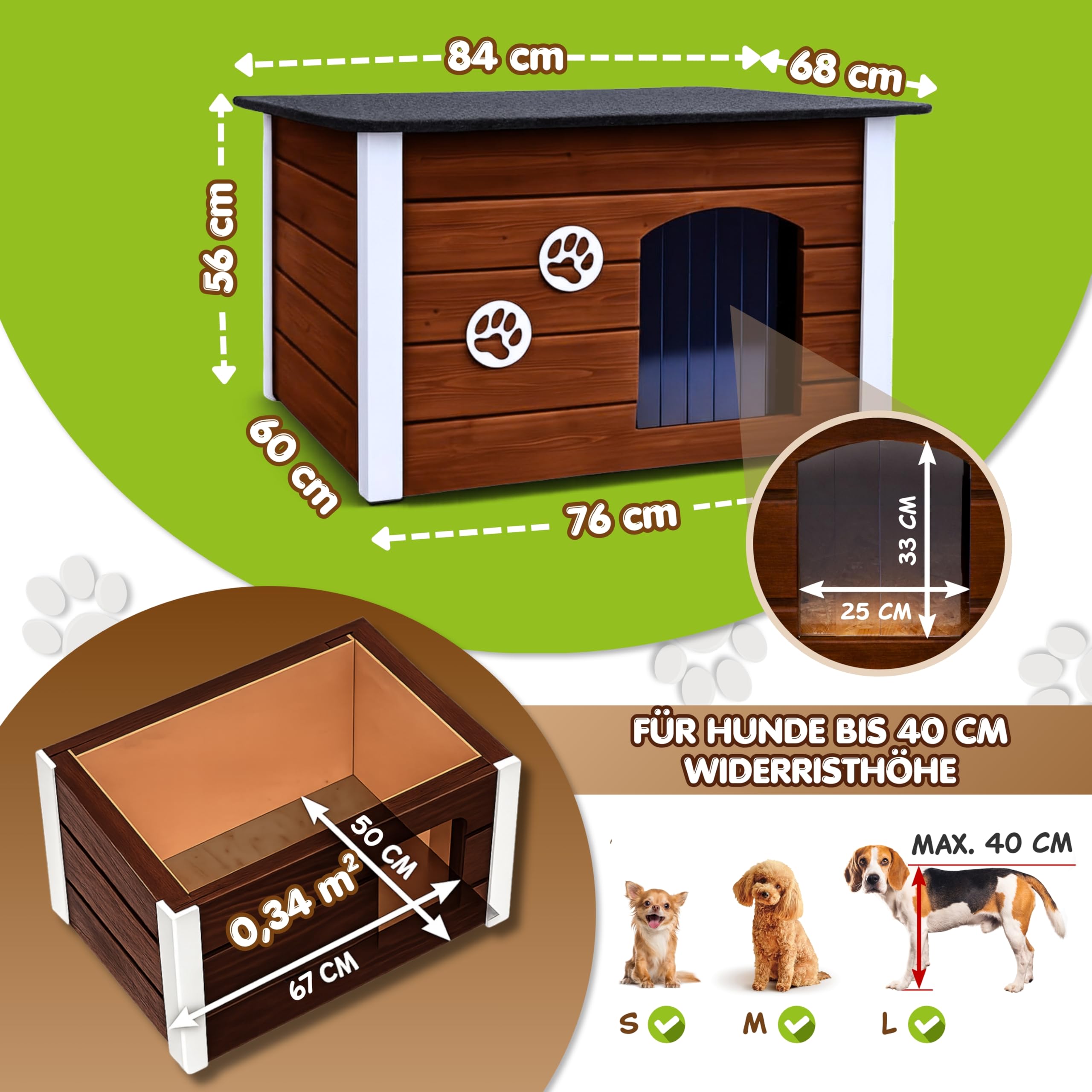 Outentin Cuccia Per Cani Da Esterno Invernale - Casa Per Cani Di Taglia Media Isolata e Impermeabile - Cuccia Per Esterni con Tetto Piatto Apribile - Villa Moderna e Robusta - 76 x 60 x 60 cm - Noce