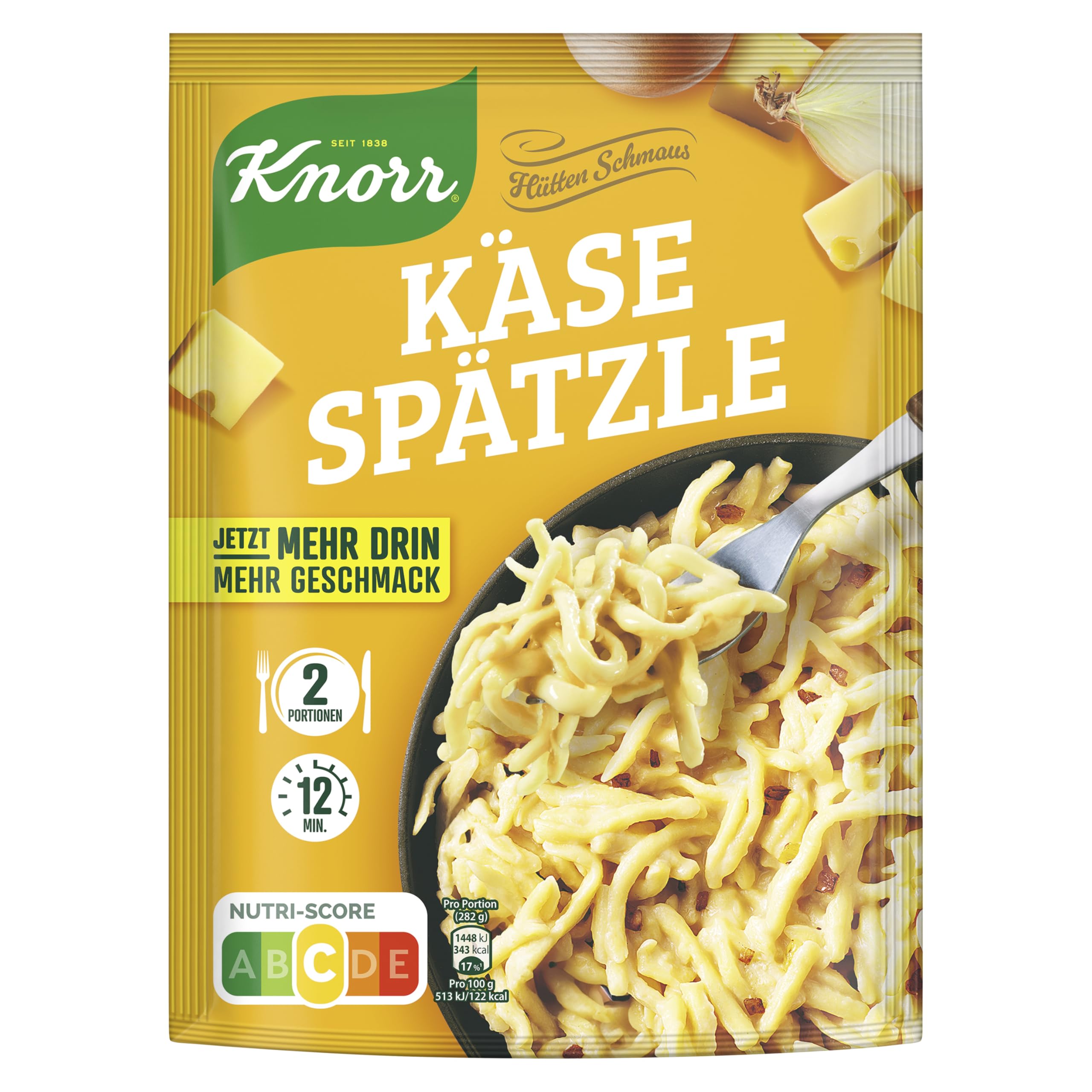 Knorr Hüttenschmaus Fertiggericht Käse-Spätzle leckeres Nudelgericht ohne geschmacksverstärkende Zusatzstoffe 2 Portionen