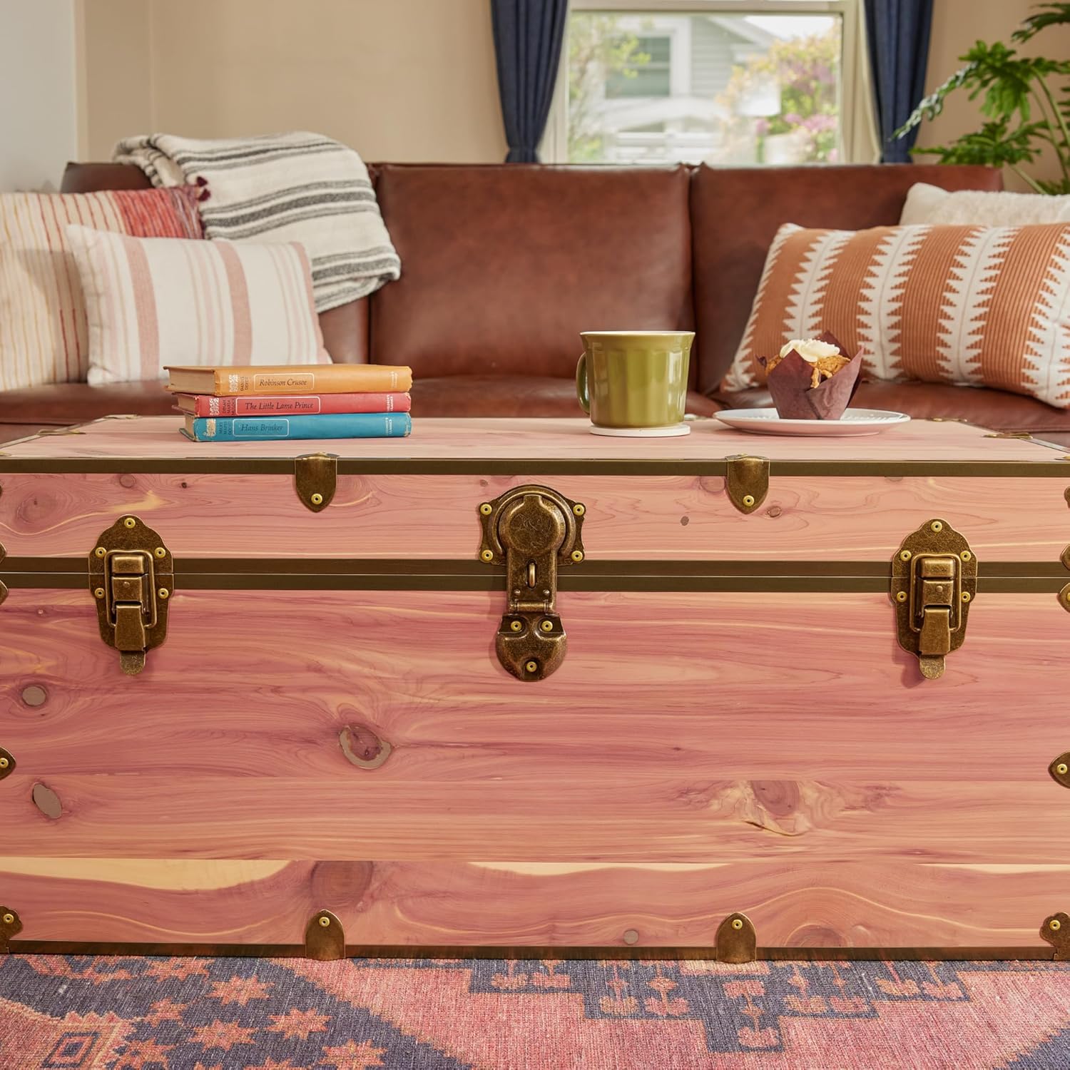Rhino Trunk & Case Knotty Cedar Chest with Antique Brass Hardware – 40"x20"x18" 3XL Storage Box, Coffee Table, End of Bed Trunk or Entryway Storage Bench – USA-Made, Heirloom Aesthetic