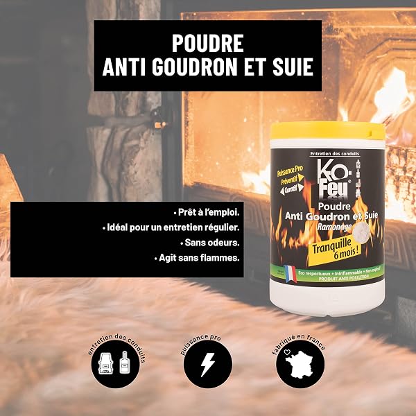 KO Feu - Poudre Anti Goudron et Suie - Ramonage Catalytique - Chimique - Professionnel - 1000 cc - 2