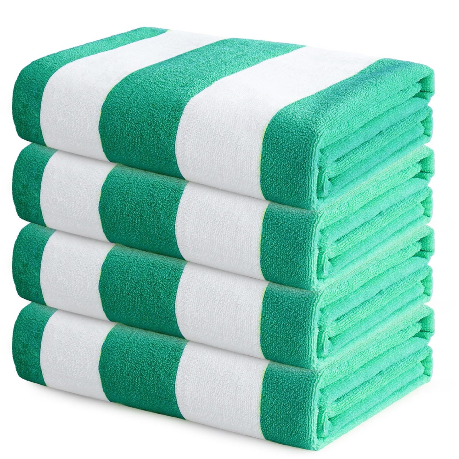 Exclusivo Mezcla 4 Pack Beach Towels, Large Microfiber Striped Beach Bath Pool Towel Set for Kids and Adults, Lightweight and Absorbent, 30x60 Inches, Caribbean Green