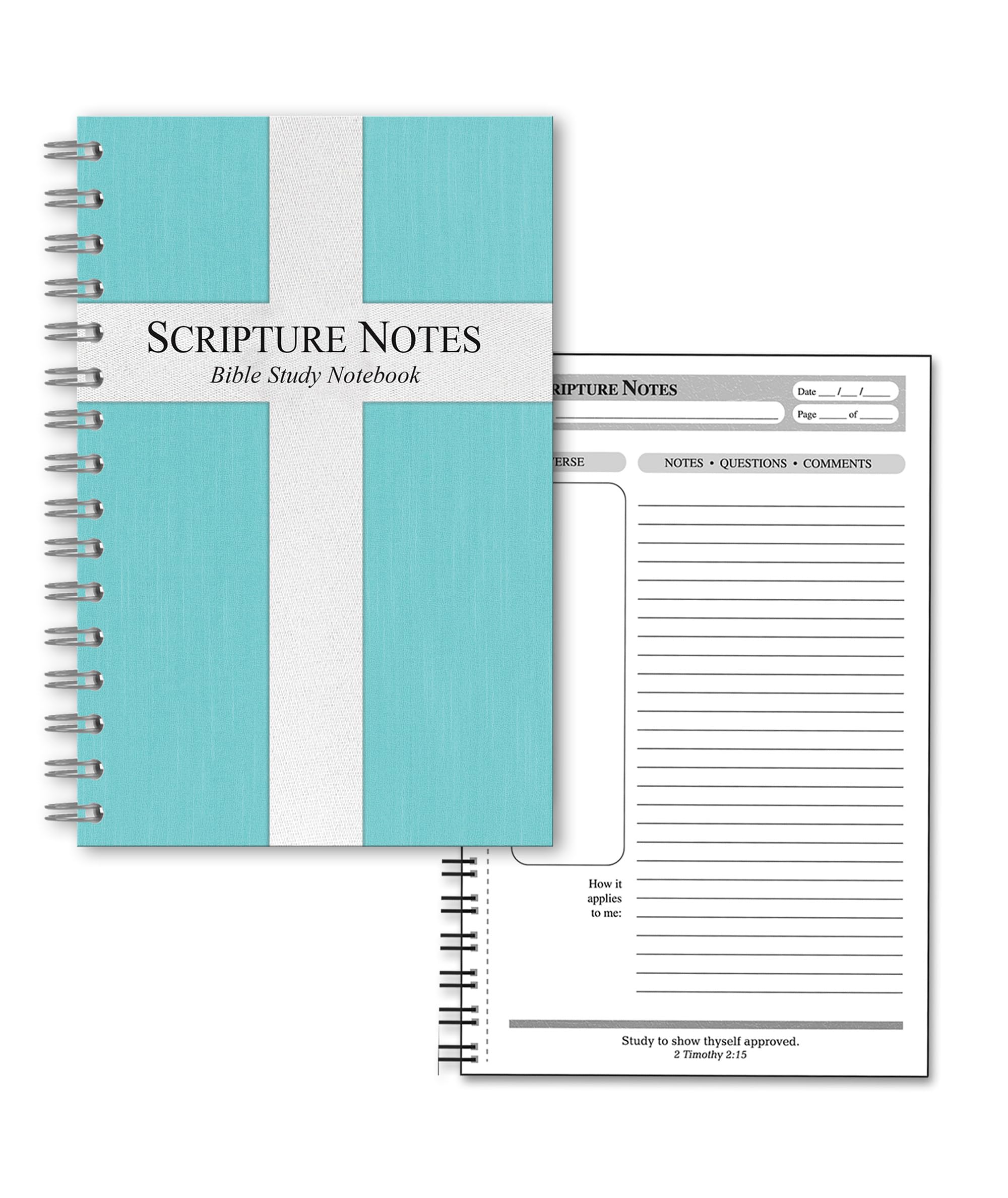 G.T. Luscombe Company, Inc. Scripture Notes, Bible Study, 9 x 5.5 inch, Spiral Bound, 100 Double-Sided Page, Hardboard Cover, Lined Notebook with Prompts and Text Boxes, Teal Blue [Unknown Binding]