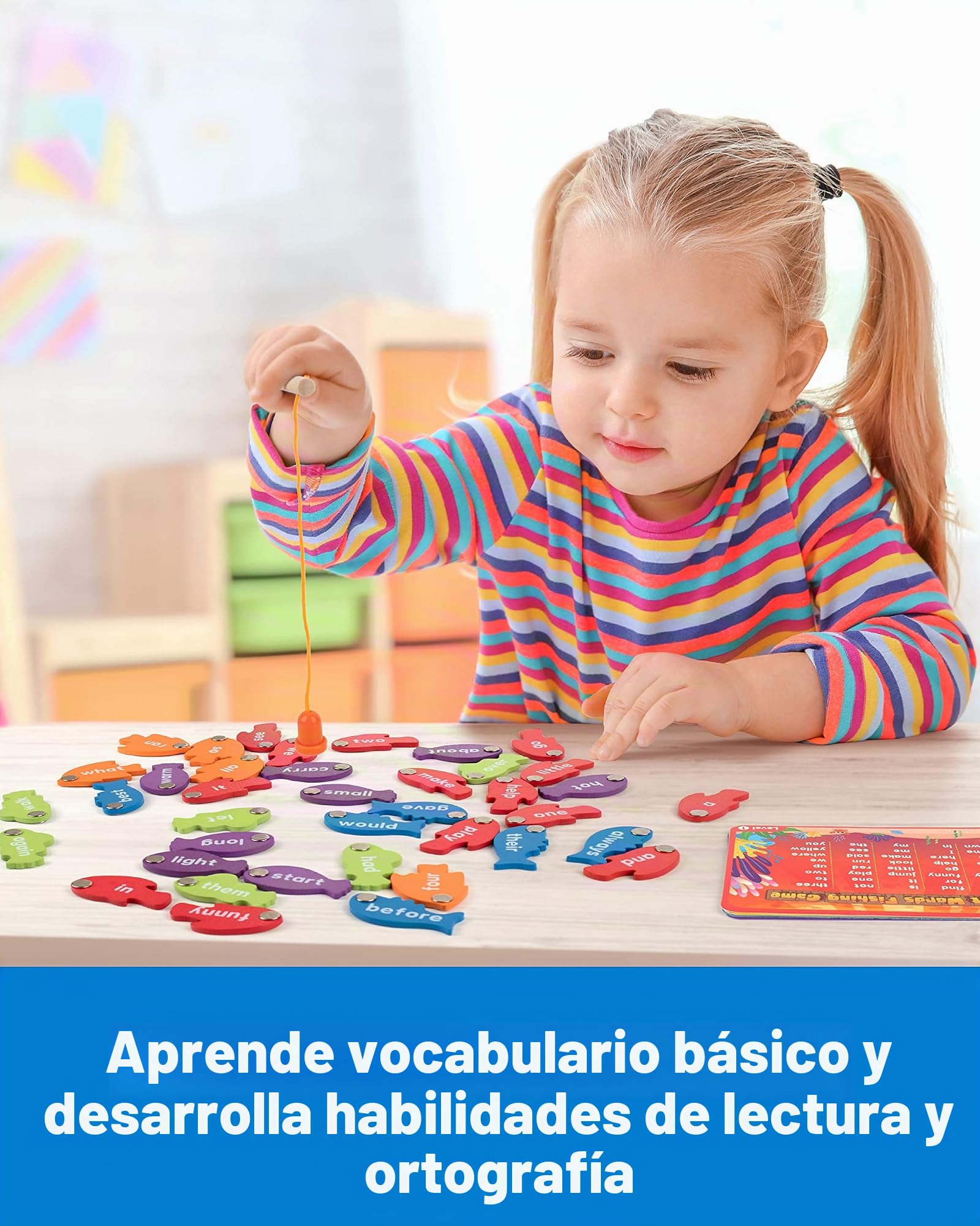 Coogam Juego magnético de madera para pesca, juego de palabras, aprendizaje de palabras, tarjetas de memoria Montessori, juguete educativo para niños de 3, 4, 5 años