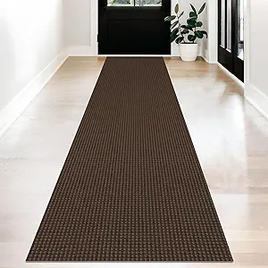 KOZYFLY Long Runners for Hallways 2x12 ft Washable Kitchen Runner Non Slip Rubber Backed Hallway Rugs Cotton Entryway Runner Rug Floor Carpet for Indoor Hall, Backdoor, Kitchen, Reddish Brown/Coffee