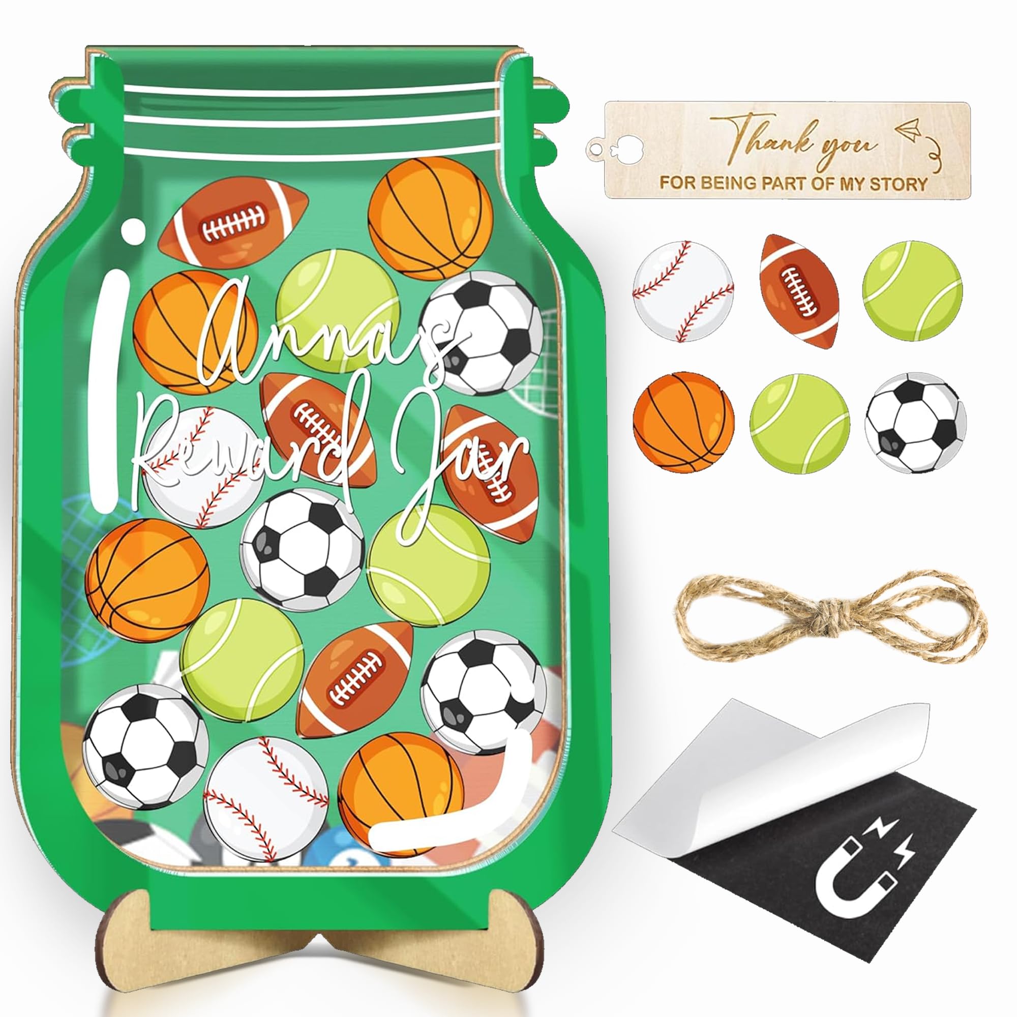 Personalized Sports Magnetic Reward Jar Football, Basketball, Rugby, Baseball, Tennis Tokens Kids Potty Training Behavior Chart Toddlers Classroom Management Tools Back to School Gifts