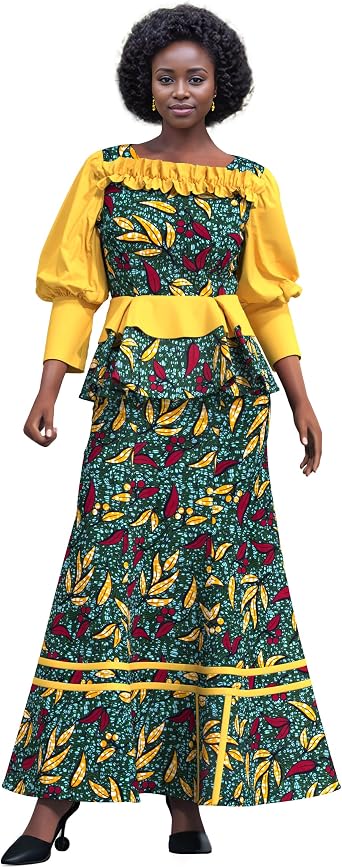 Traditional African Women Skirt Suit Pleated Top and Ankle Length Skirt Plus Size Wedding Party Dress