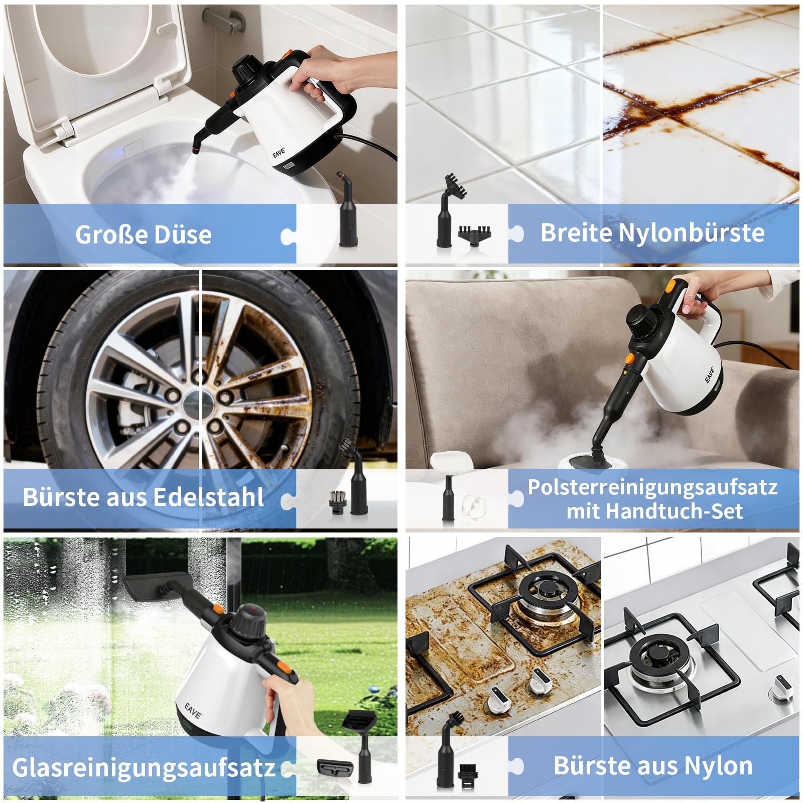 Dampfreiniger Handgerät, 110℃ Steam Cleaner zur effizienten Reinigung, vielseitiger Dampfreiniger für Alles mit 10 Aufsätzen & 5m Netzkabel, Handdampfreiniger für Sofas, Teppiche, Fugen, Fettspuren,WT