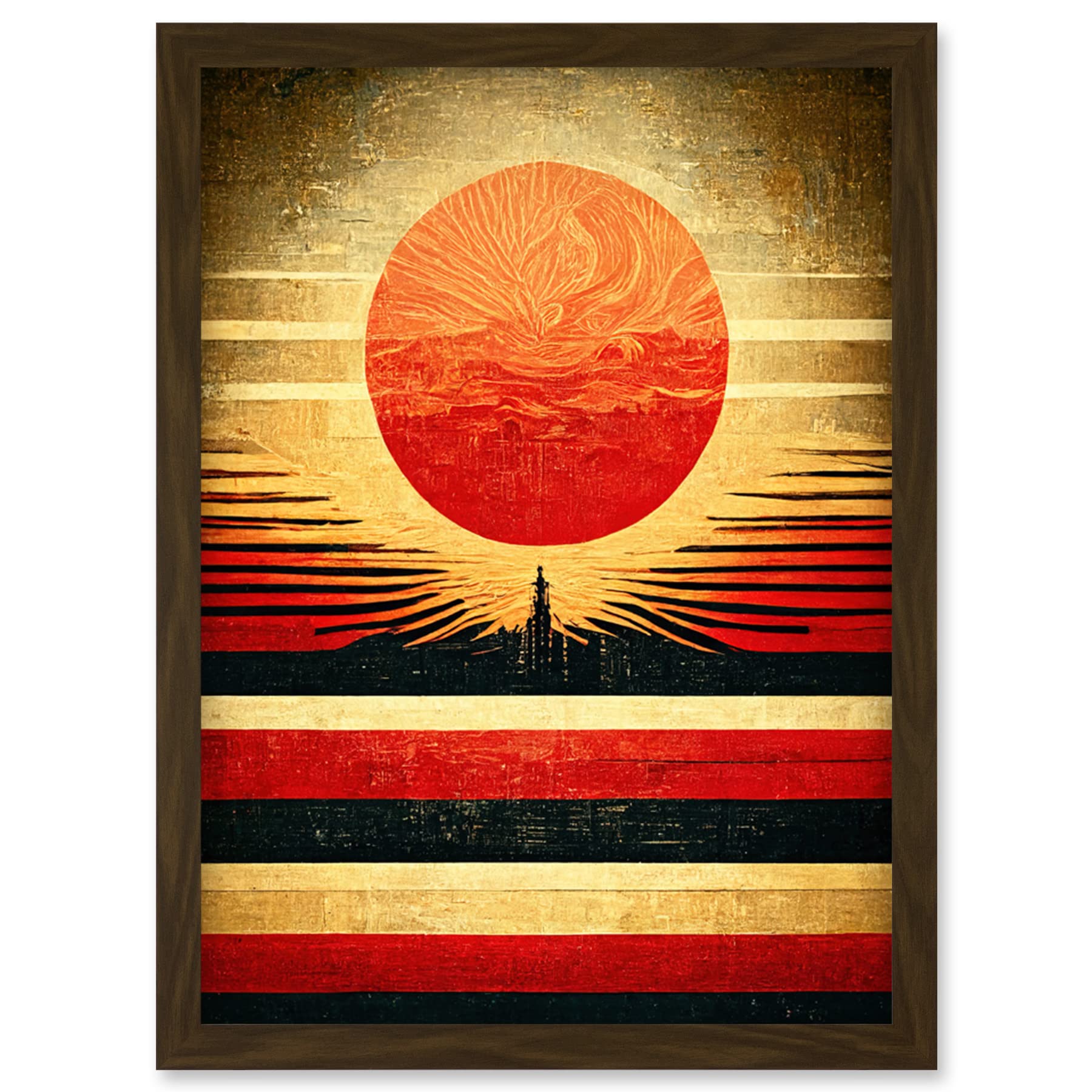 Doppelganger33 LTD Tokyo Sunrise Minimalist Industrial Red Black Artwork Framed Wall Art Print A4