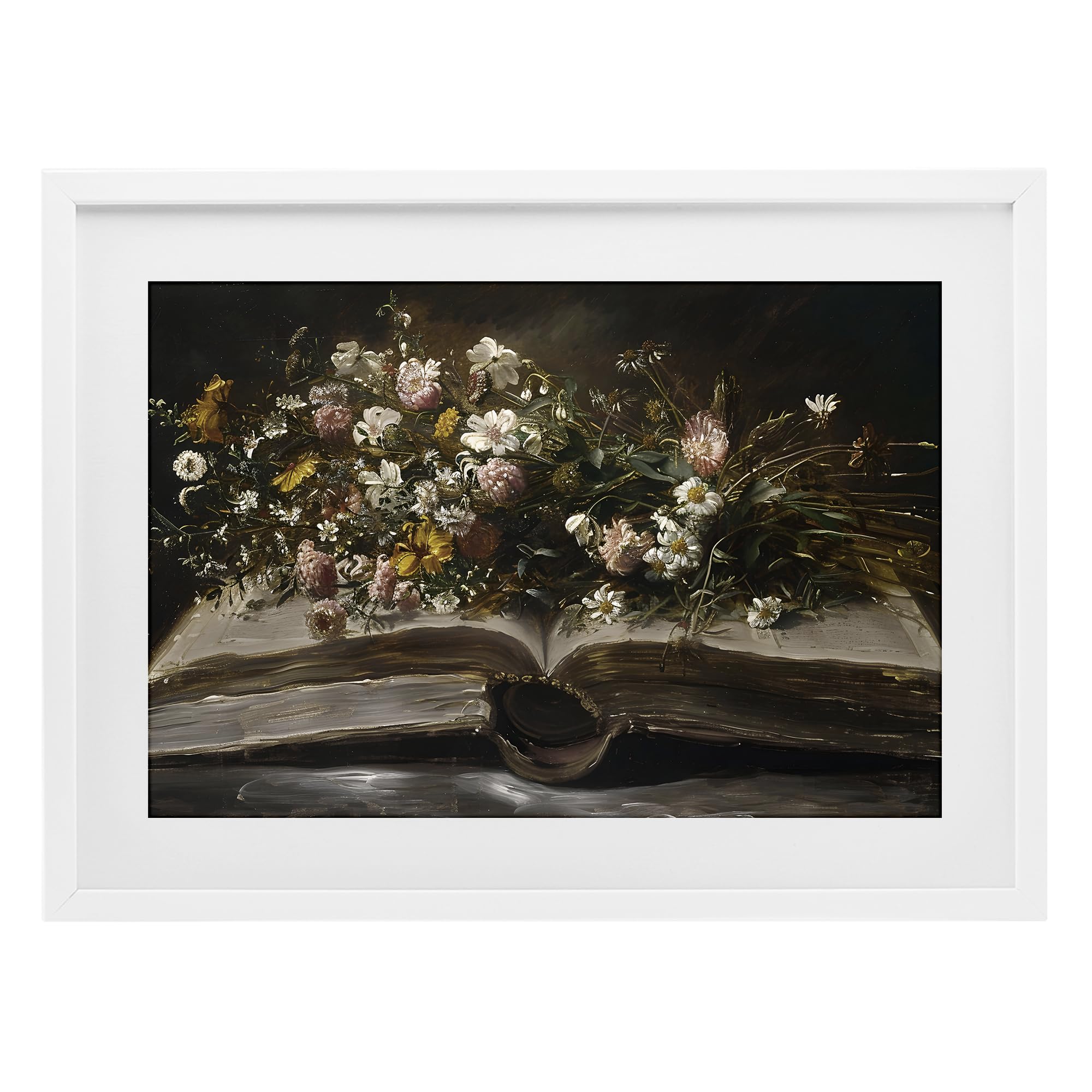 'Antique Floral Open Book'| Framed Print Under Glass