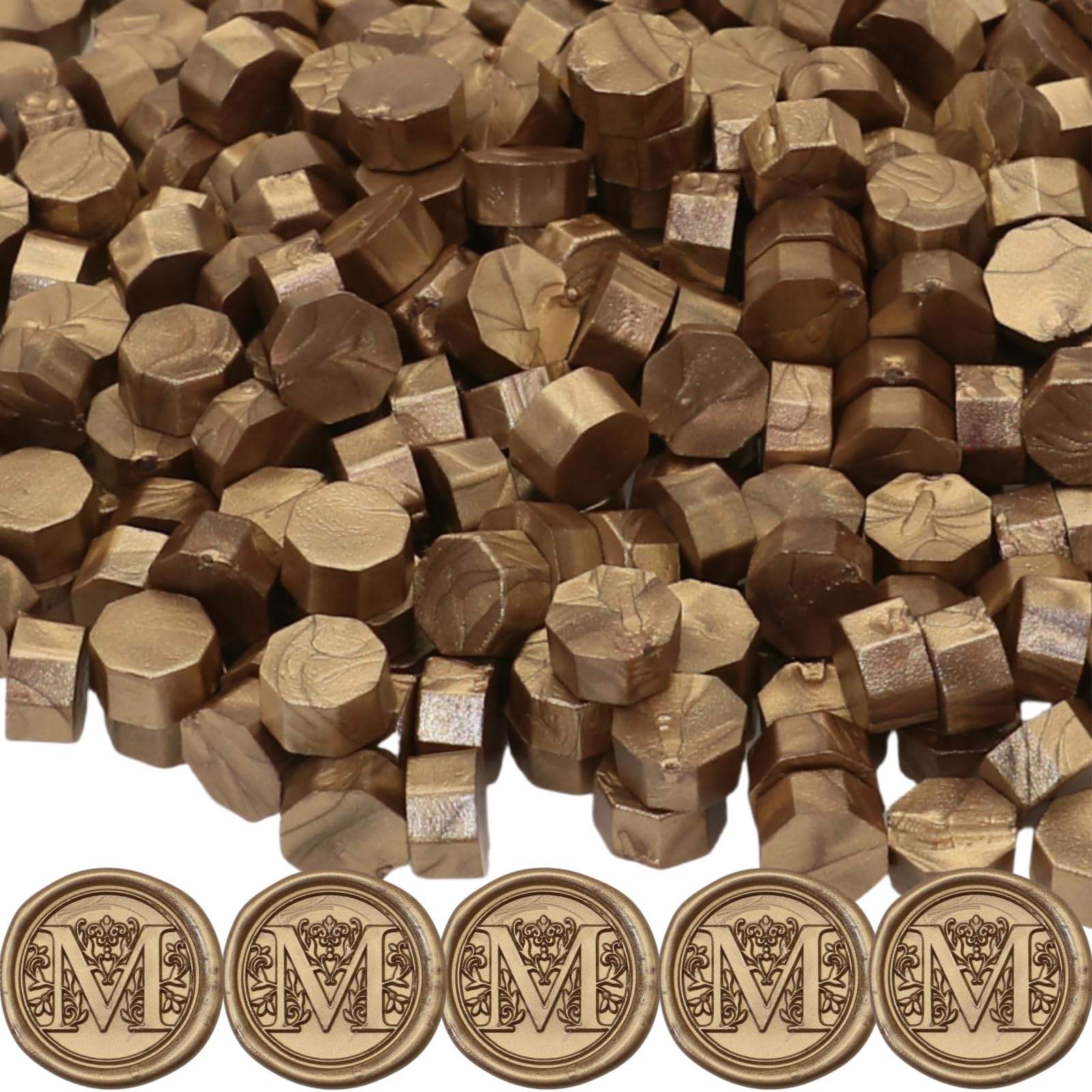 Bronze 300 Pcs Wax Seal Beads, Sealing Wax Beads, Refilling Octagon Wax Sealing Beads for Wax Stamp Sealing, Perfect for Wedding Invitations, Christmas Cards, Envelopes, Letter Sealing (Bronze) — image 1