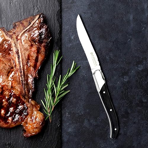 Miniatura 6 de Hailingshan - Juego de 6 cuchillos para carne, acero inoxidable, hoja recta, afilado, resistente, apto para lavavajillas, pulido, mesa, cena,