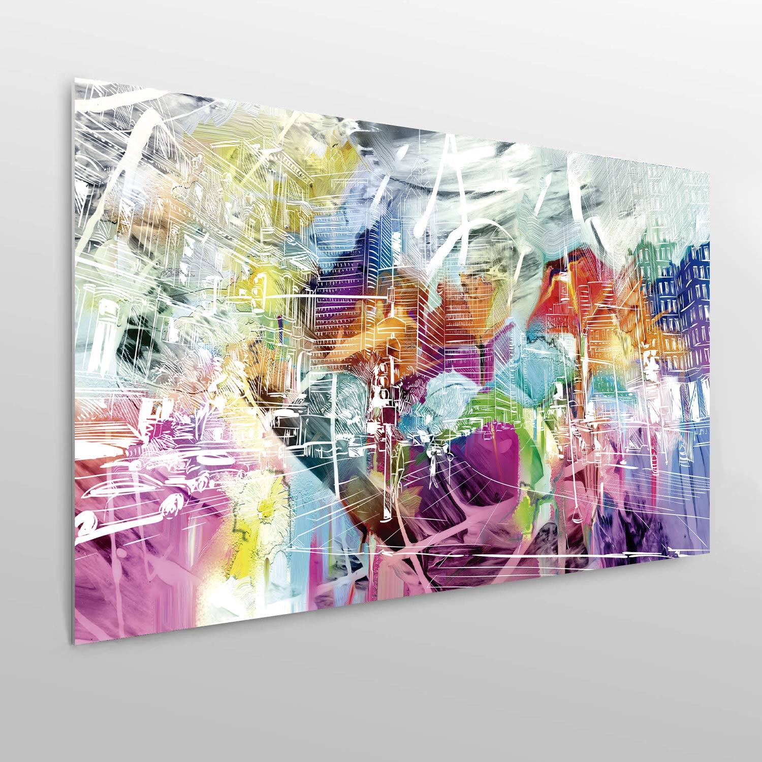 Tête de lit en PVC Impression numérique Ville Colorée 150 x 60 cm Tête de lit Originale et économique
