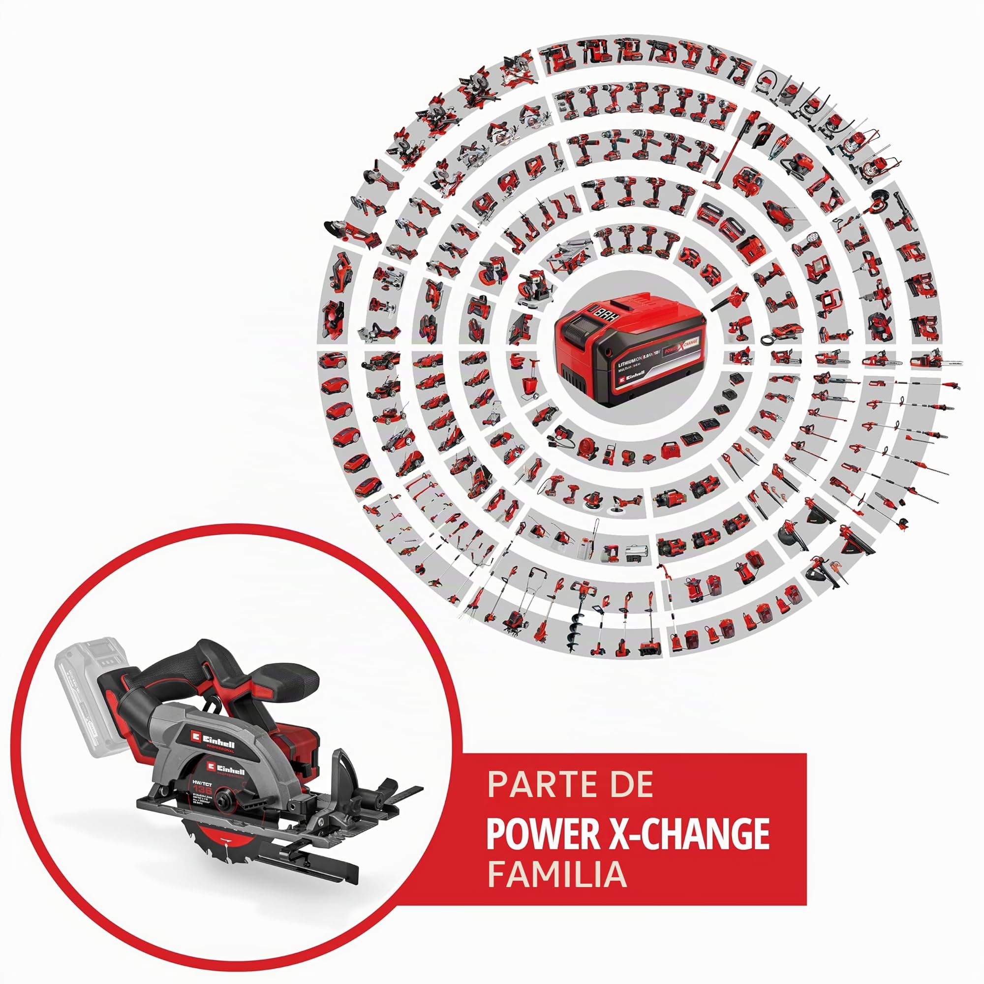 La sega circolare manuale Einhell Professional TP-CS 18/136-C Li BL - Solo Power X-Change (18 V, lama Ø 136 mm, Brushless, profondità di taglio 51 mm, installazione senza attrezzi, batteria esclusa)