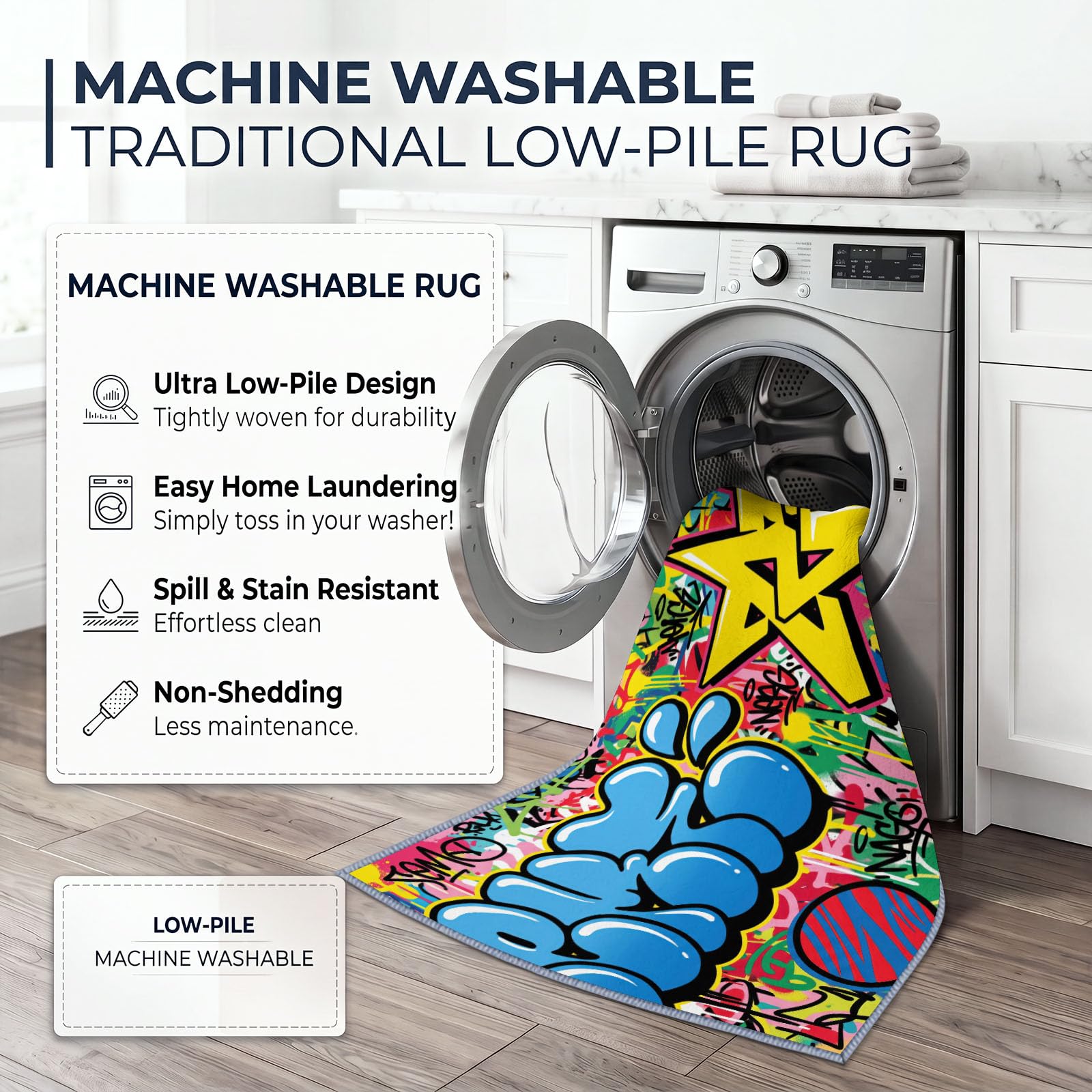 Générique Tapis Lavable Graffiti Lettre 120x170 cm, pour Salon Chambre Cuisine Salle à Manger Bureau Salle de Bain, Pop Art Funky Tapis Poils Courts, Antidérapant