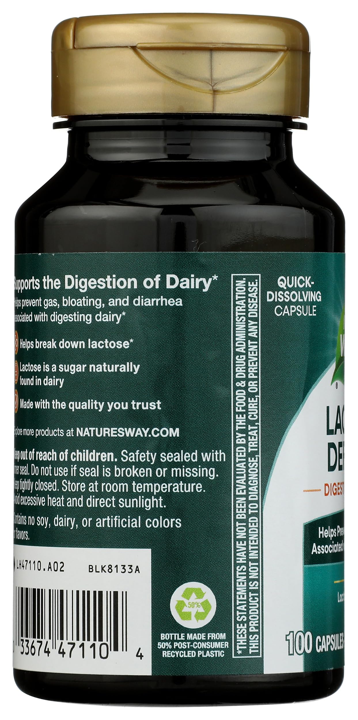 Nature's Way Lactose Defense Lactase Enzyme Capsules for Dairy, 100 ct — Amazon image 6
