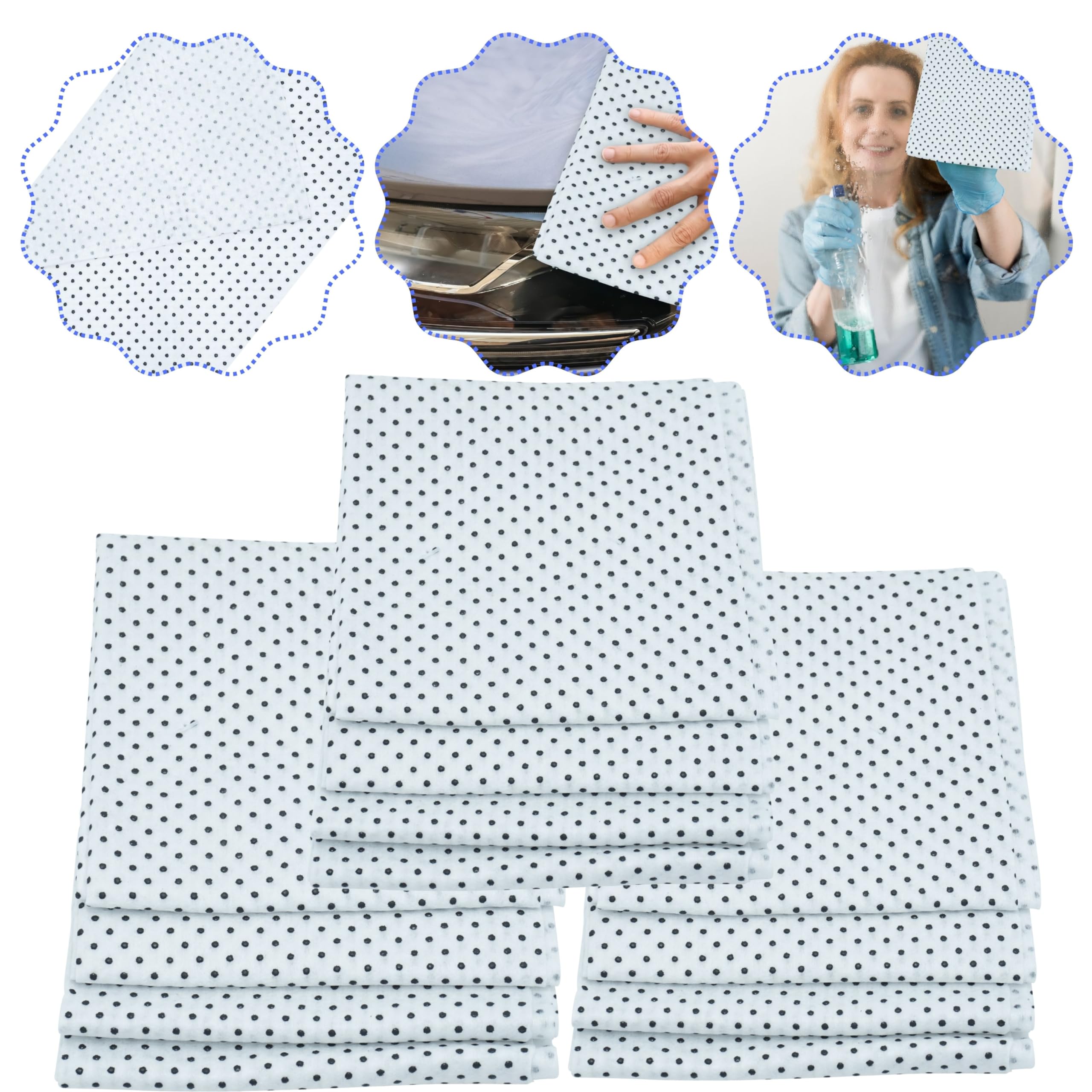 HOVUK 12 Pack Scrubbing Dots Cleaning Cloths – 50x25cm Reusable Lint-Free Non-Woven Towels for Kitchen Bathroom Car Dish Cleaning Stubborn Stains Polishing Wipes