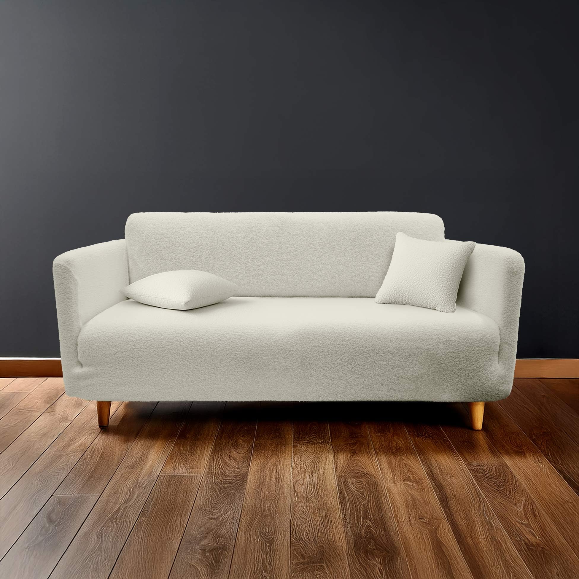 Douceur d'Intérieur, Housse de canapé (180-​230 cm) Laina Naturel, Polyester Bouclette Extensible