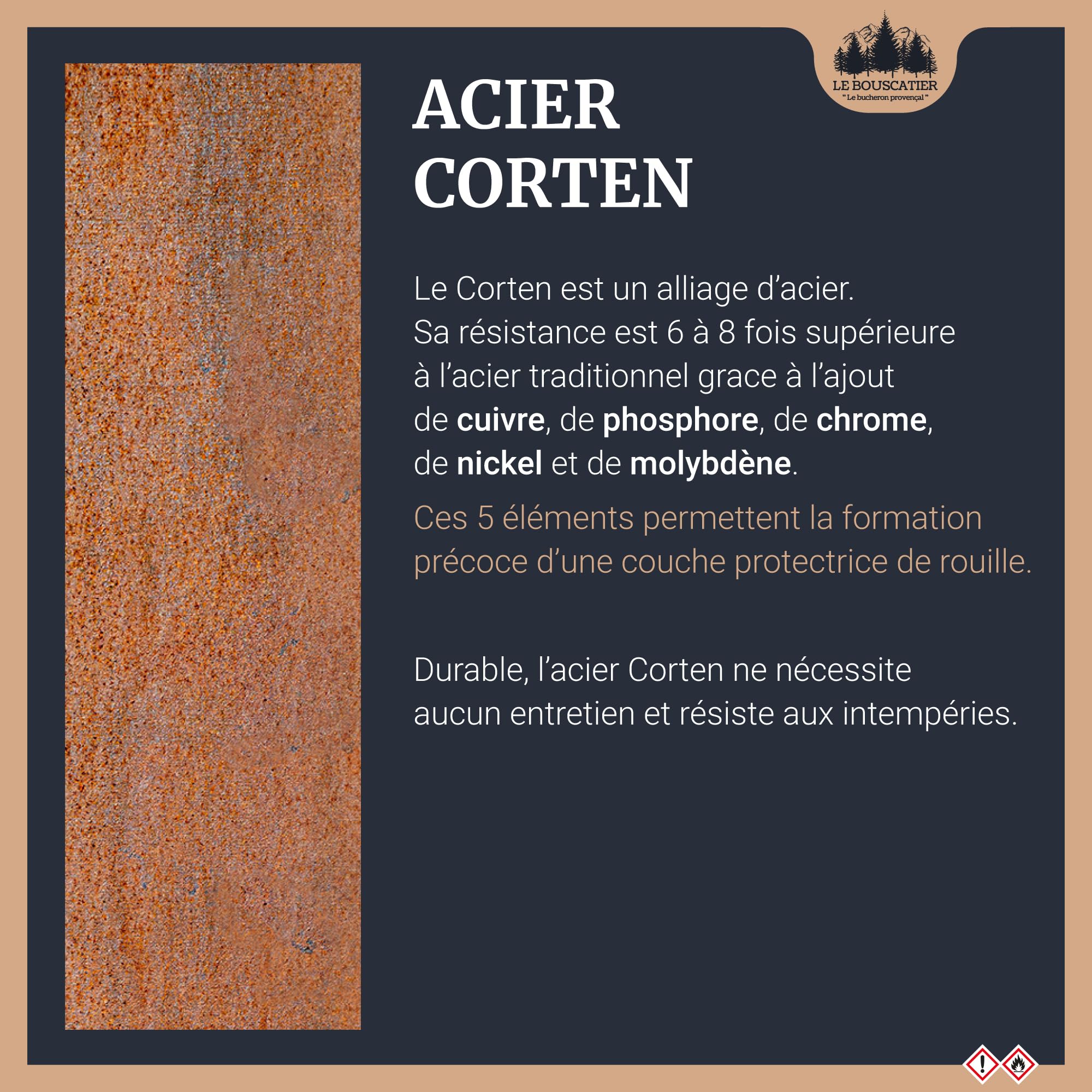 Brasero Plancha en Acier Corten – Barbecue Exterieur avec Rangement Bûches – Design Jardin Terrasse – Modèle Lou Pitchoun – Grille de Cuisson et Stop Food Inclus