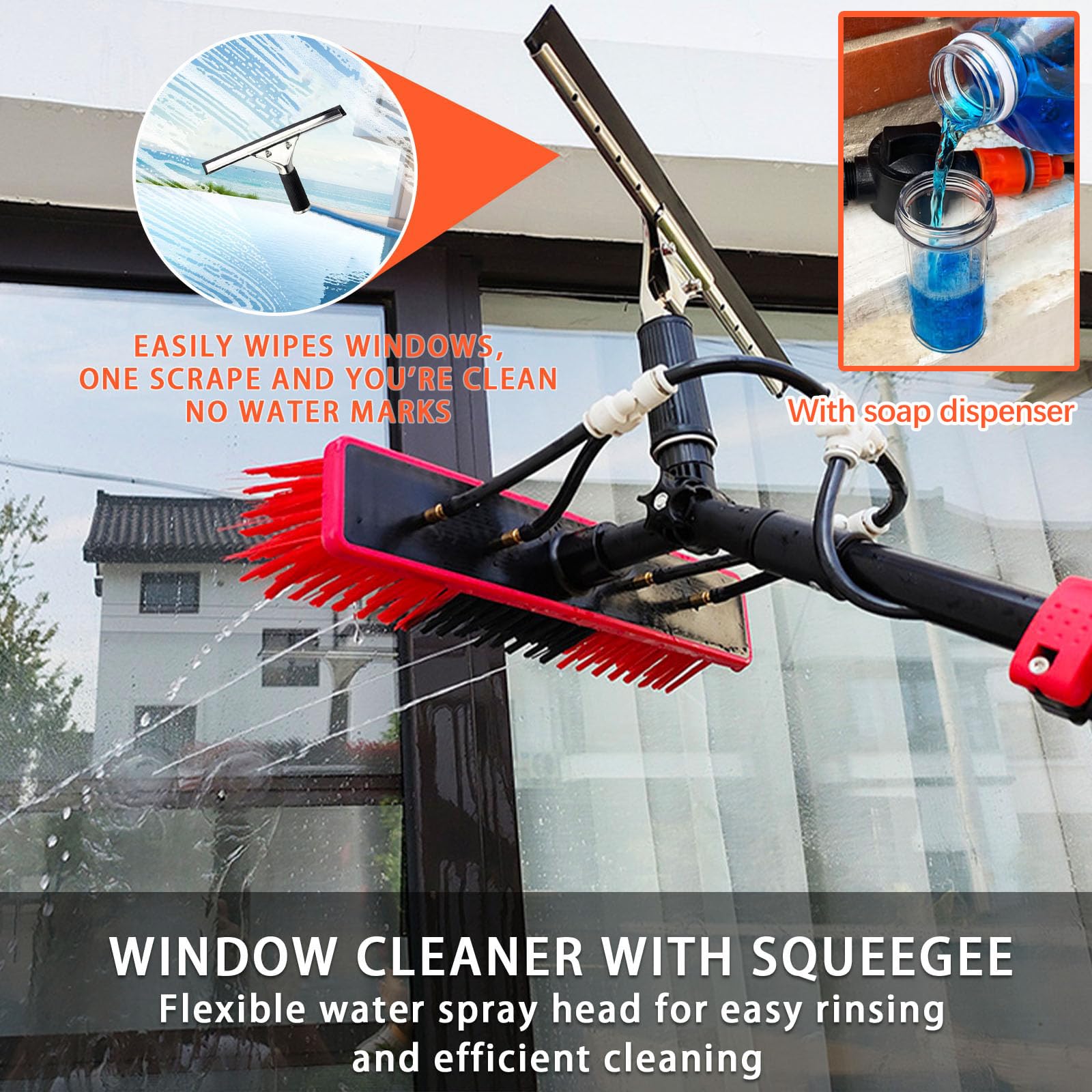 Spazzola per la Pulizia ad Acqua da 3,6 m con Dispenser di Sapone, Ideale per Pannelli solari, Camion, Autobus e Auto. Spazzola da 55 cm con Portata di 7,2 m per Una Pulizia Efficace.