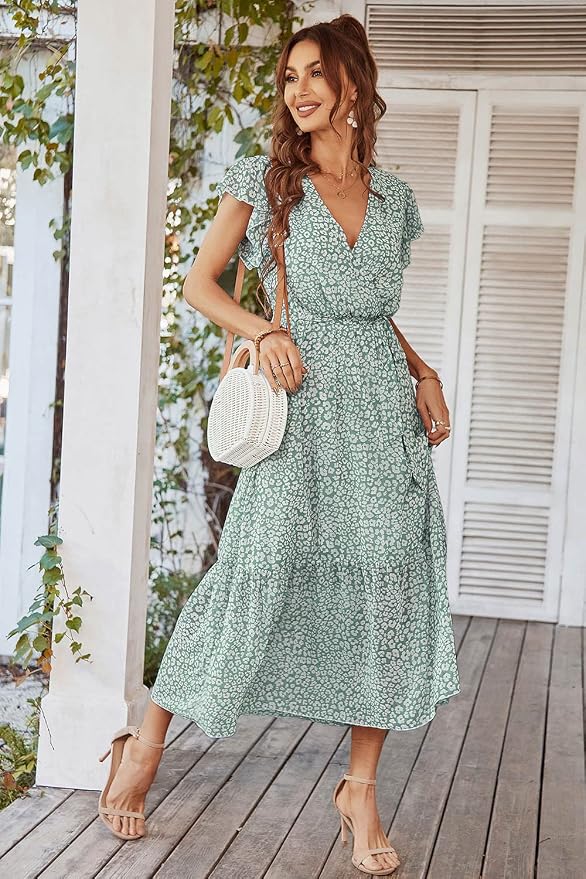 PRETTYGARDEN Women's Wrap V Neck Dress Fabric:Super soft, stretchy and lightweight,can be easily dress up or dress down.