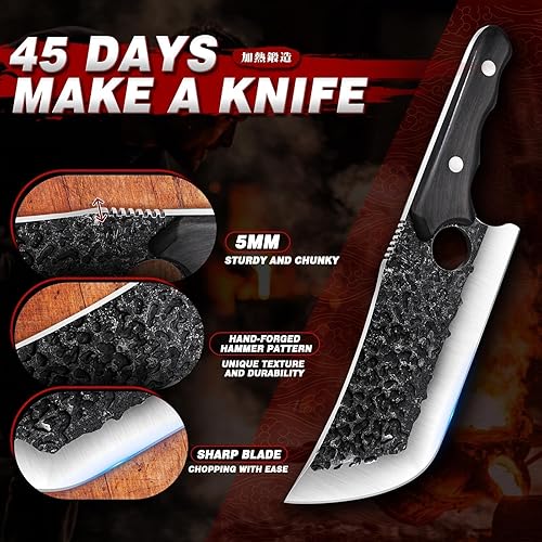 Miniatura 3 de TIJERAS Juego de cuchillos de carnicero para cortar carne, juego de 3 cuchillos de cocina forjados a mano con mango ergonómico, cuchillo de hueso de