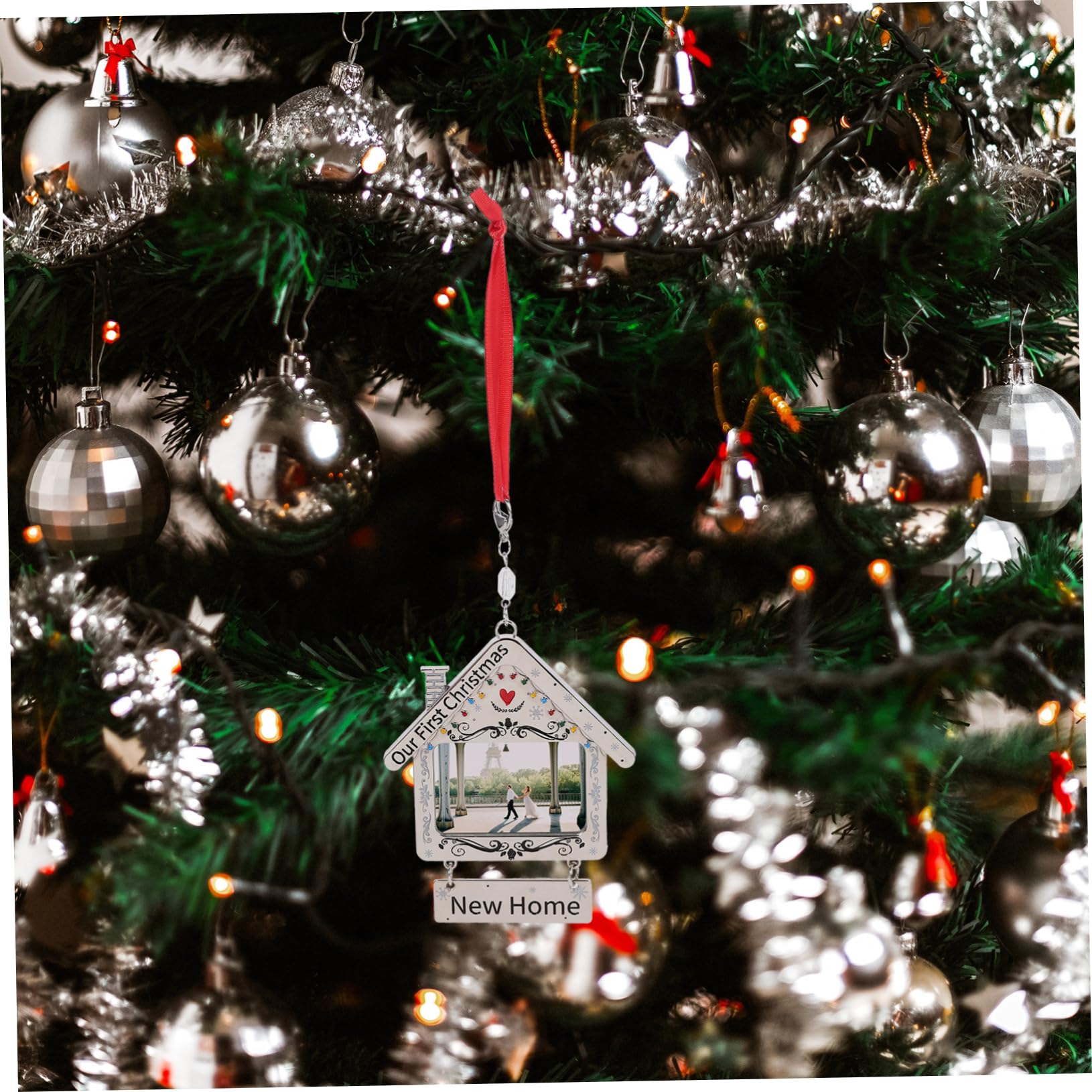Cabilock 4 Piezas marco de fotos de navidad adornos navideños personalizados colgantes navideños bola de arbol de navidad adorable colgante con marco de fotos adorno de imagen decoración
