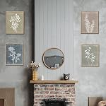Ensemble d'art mural boho encadré de 4 pièces pour impression botanique minimaliste en bois pour décor mural de maison de ferme vintage rustique (marron, 12x16)
