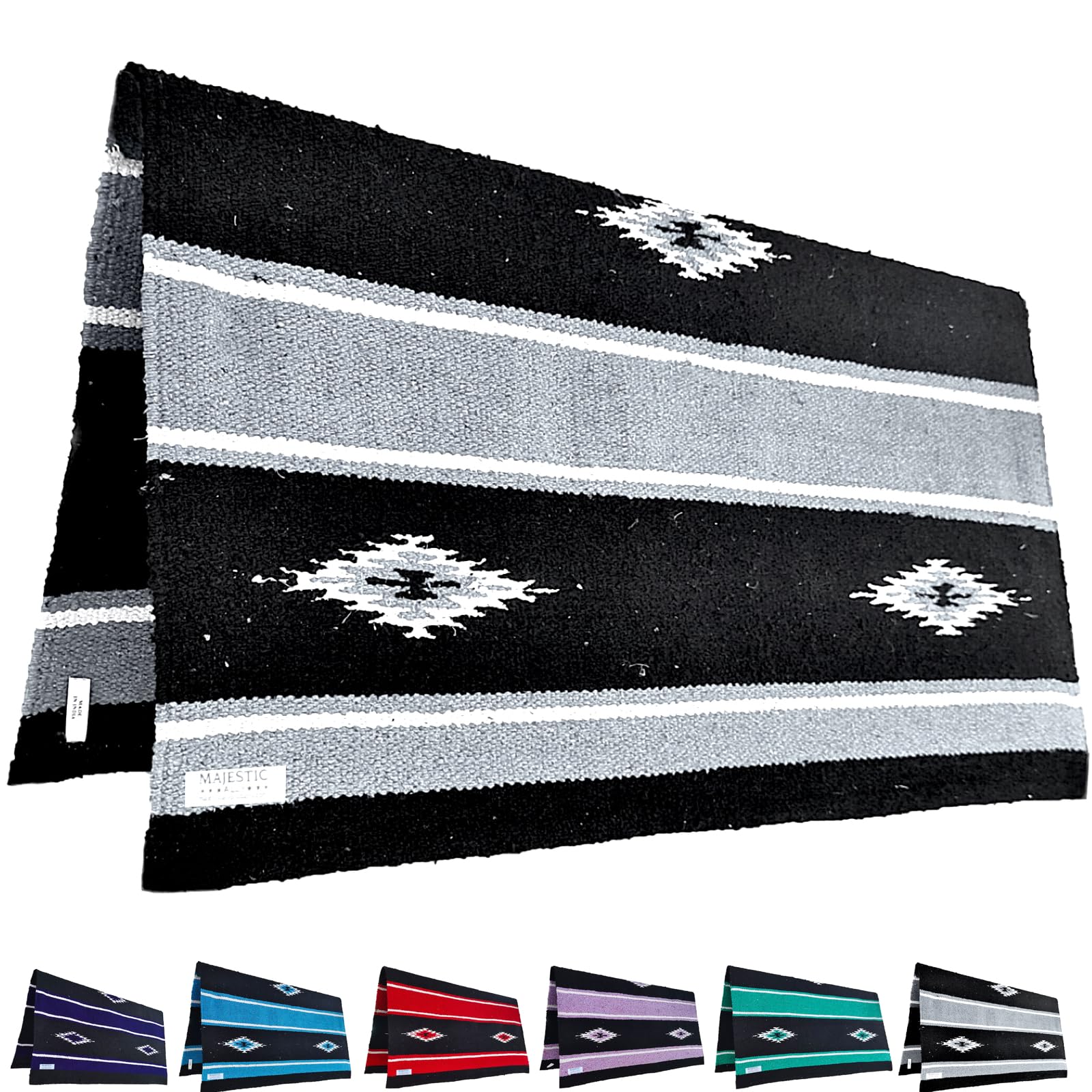 Majestic Ally 36"x 34" Navajo Design Acrylic Saddle Blanket -2.4 lbs (Gray and Black) โ image 1