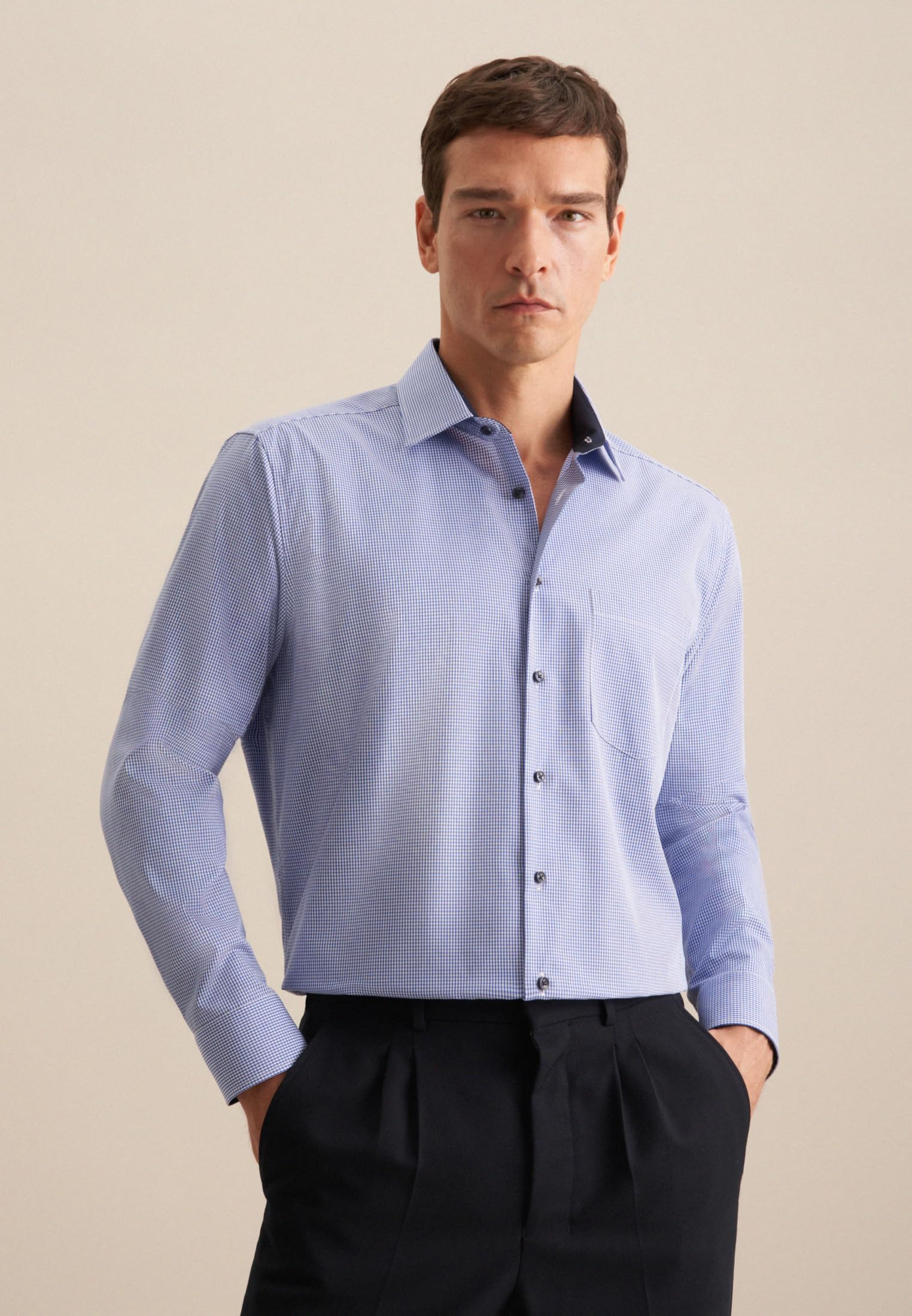 Seidensticker Herren Business-Hemd - Regular Fit - Bügelfrei- Kent-Kragen - Langarm - 100% Baumwolle Mittelblau 44 – Bild 2