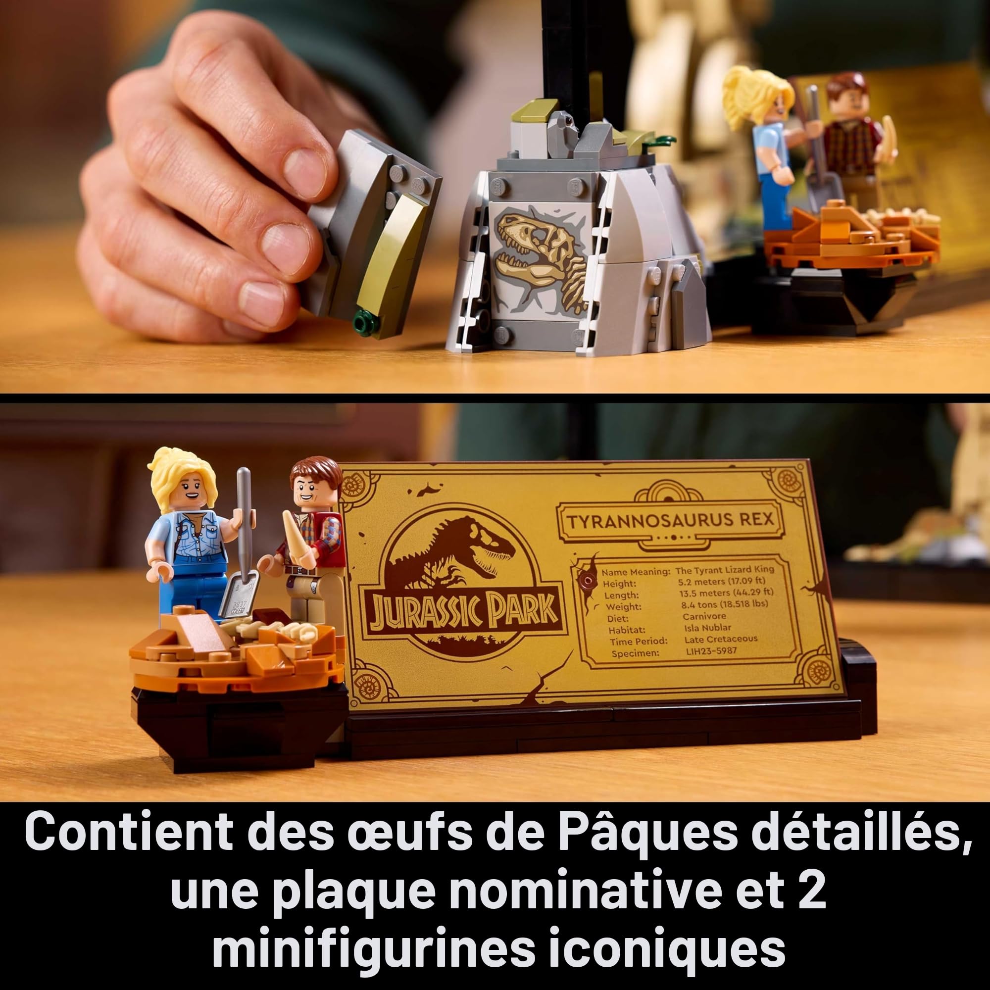 Lego Tyrannosaurus Rex : fossiles de dinosaures – Lego 76968 – Modèle à l'échelle 1:12 pour adultes – Comprend un squelette mobile T. Rex – Figurine Alan Grant & Ellie Sattler