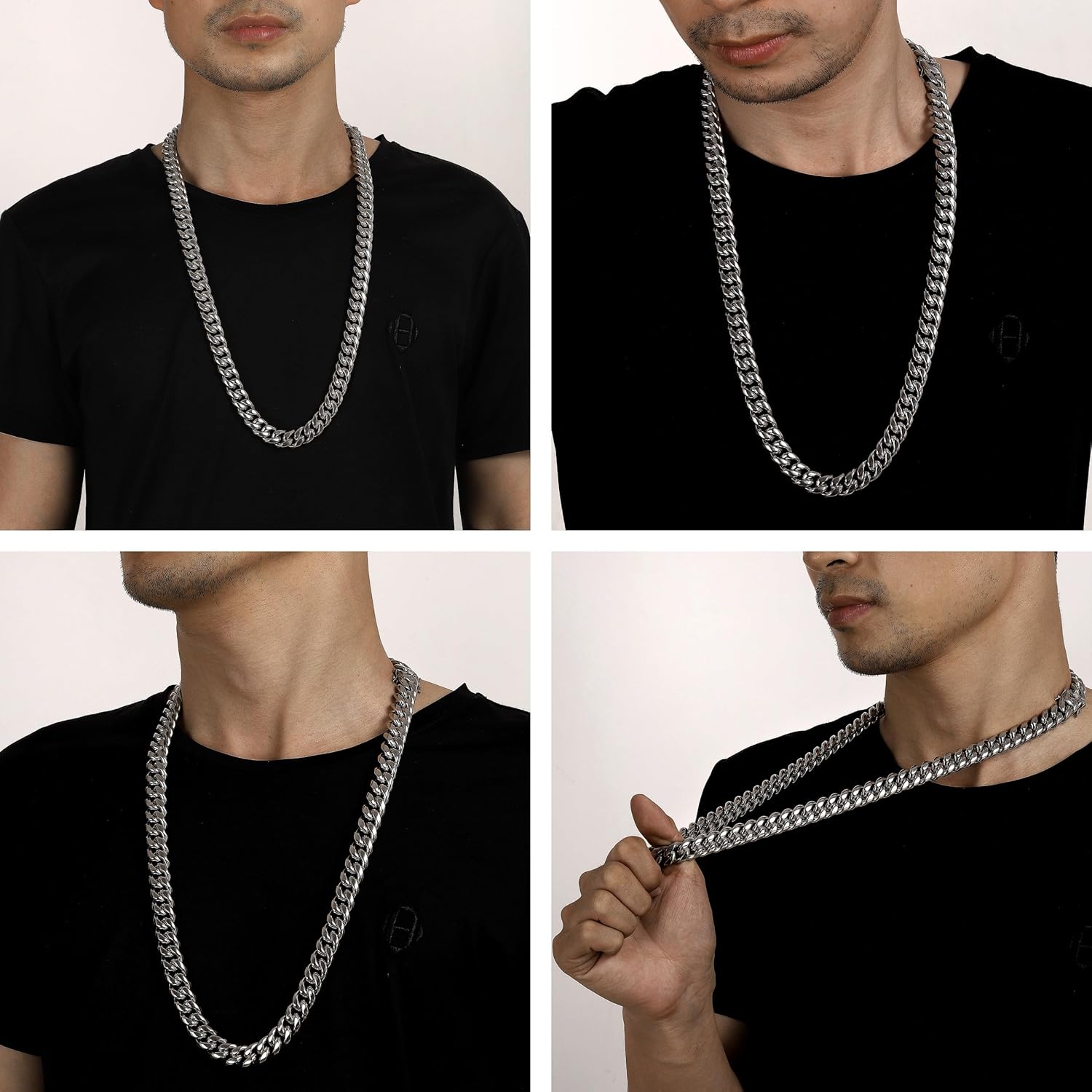 ROWIN&CO Miami Cuban Link Chain for Men 15mm Silver Stainless Steel Curb Necklace, Hip Hop Jewelry, Durable & Anti-Tarnish Mens Chain 18" 20" 22" 30" Inch, Pops Gifts For Fathers Boyfriends, Sons - Image 6