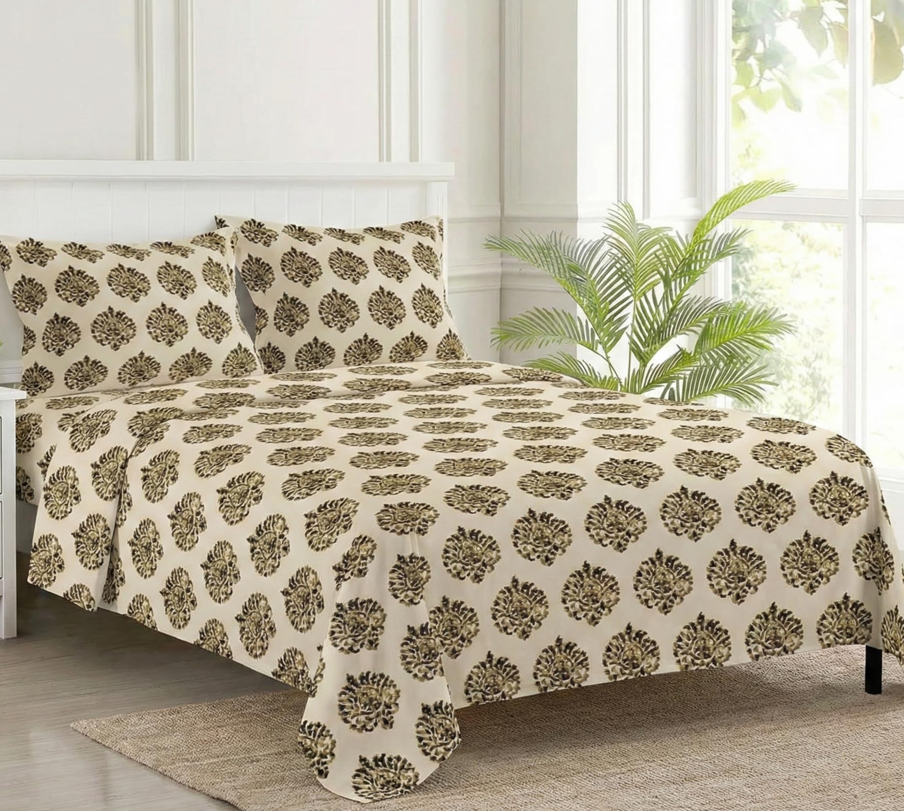 Trance Home Forest Green Cotton Queen Bedsheet Set -10