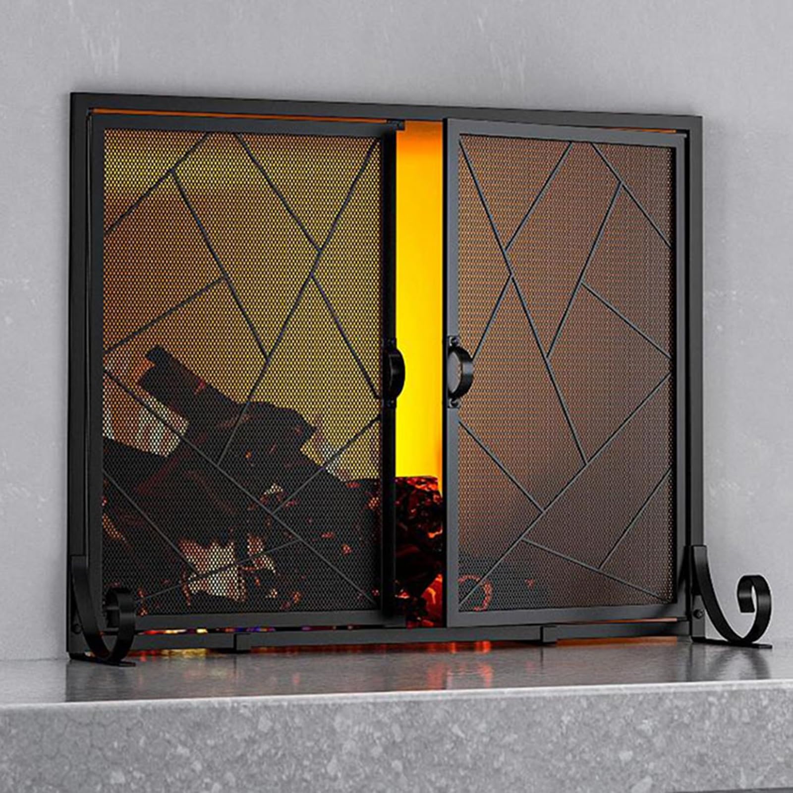 Amazon.co.jp: 暖炉 スクリーン 両開きドア付き自立型暖炉