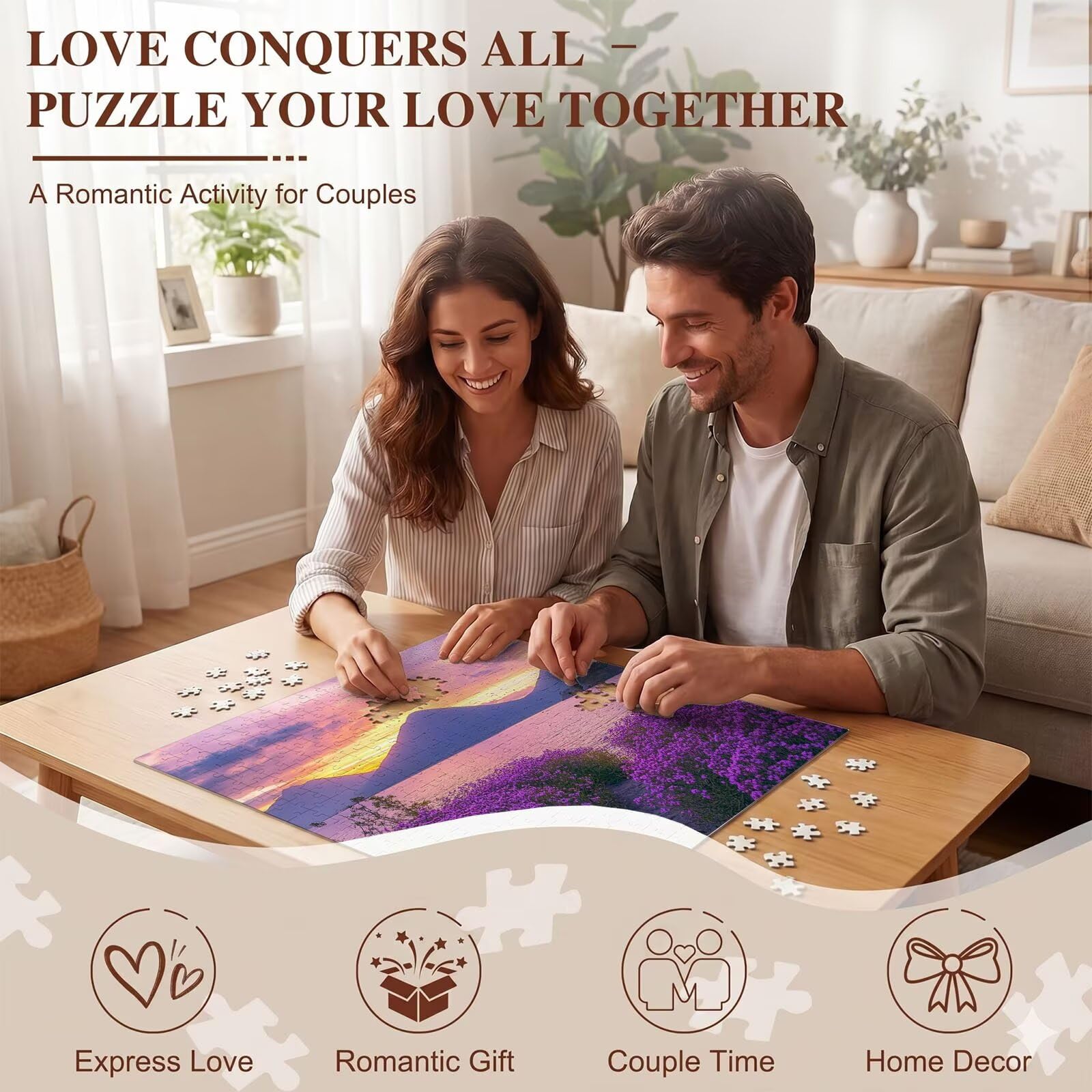 Puzzle 1000 Pezzi Classici, Puzzle paesaggio Fiore viola 75 x 50 cm, Gioco Educativo e Antistress in Legno con Poster Incluso, Ttività DIY per Famiglia, Regalo per Appassionati, Decor Parete, f0-532