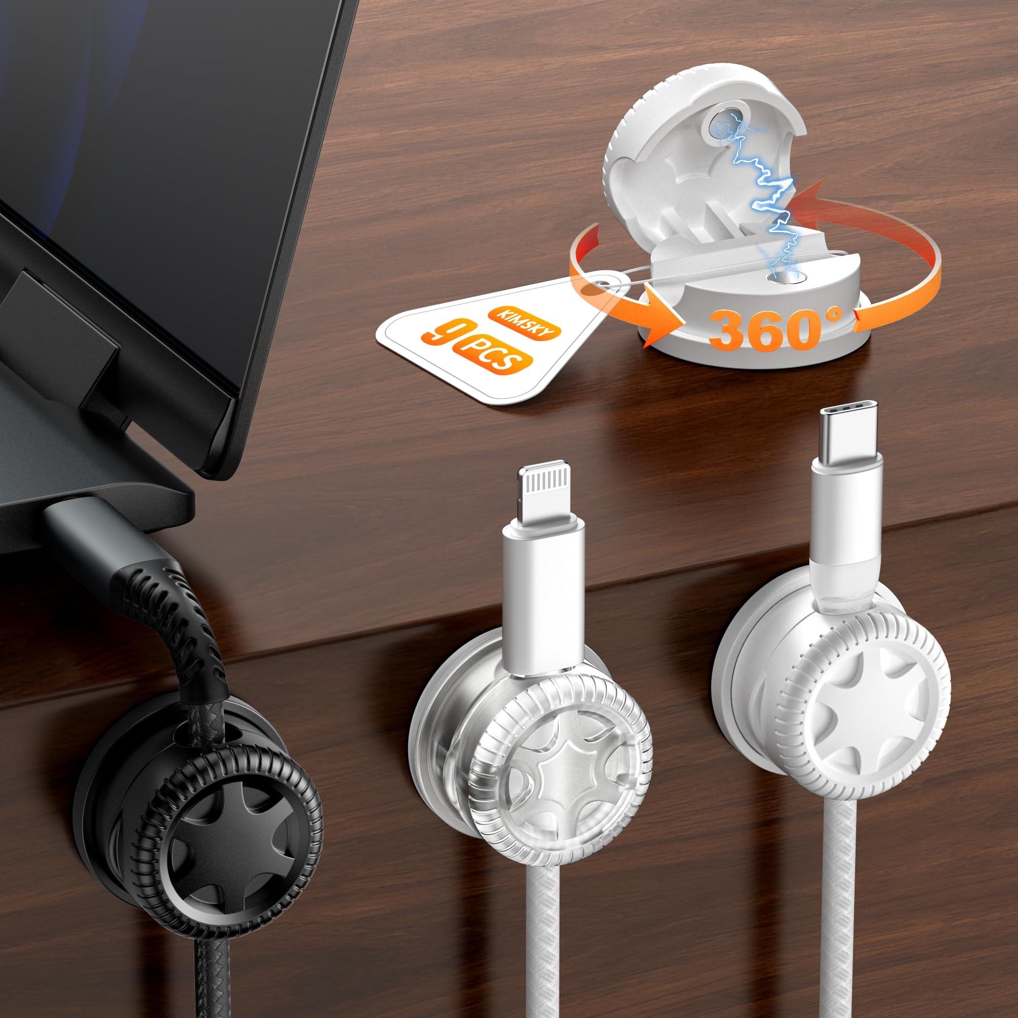 Kimsky Kabelhalter 9 Stück, Desktop Kabel Organizer, Kabelhalter Selbstklebend für Kabelmanagement, Kabelorganizer für Ladekabel, Cable Management Magnetisch, Einhandbedienung, Kabelclips für Heim usw
