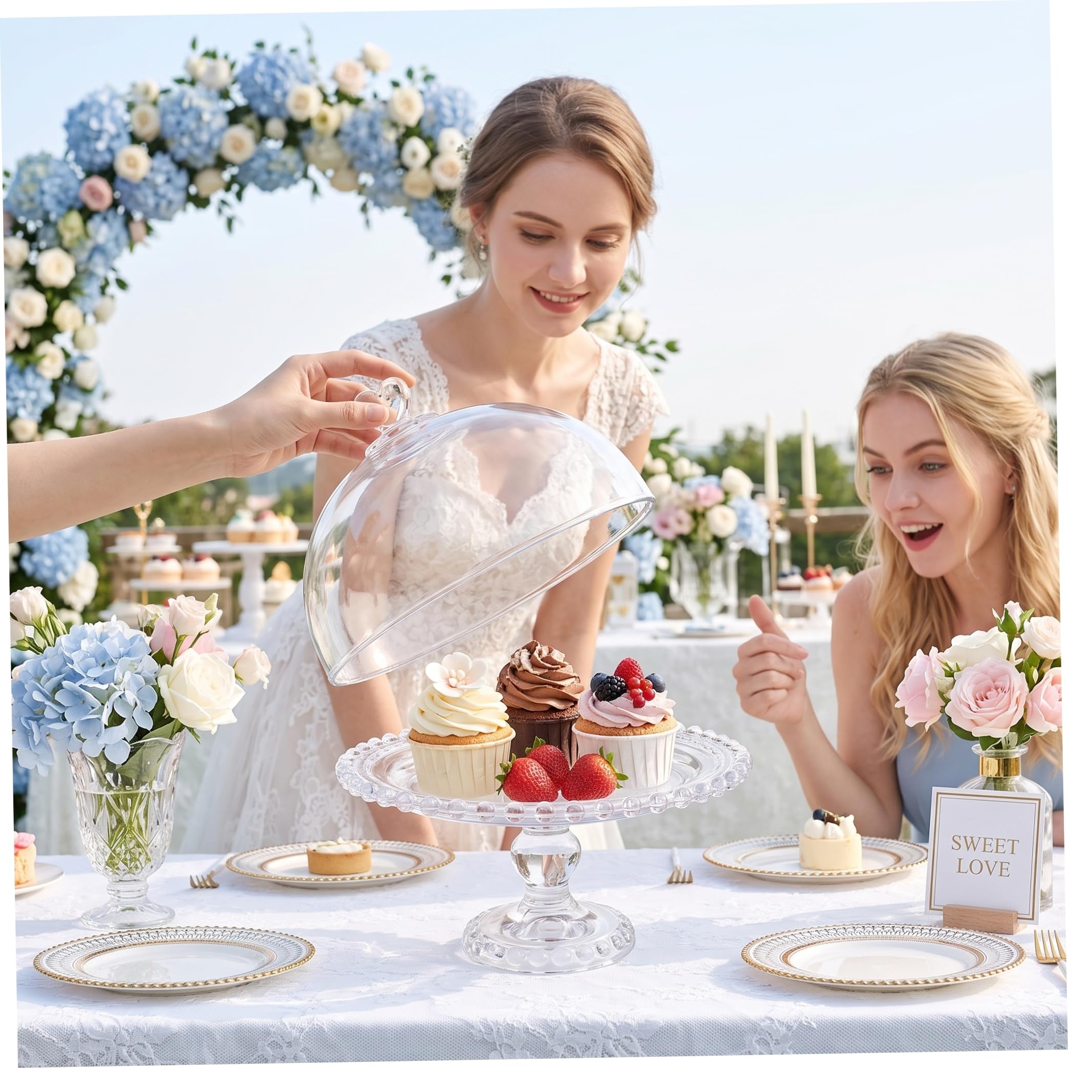 Soporte para tartas con cúpula de cristal en forma de corazón para bodas