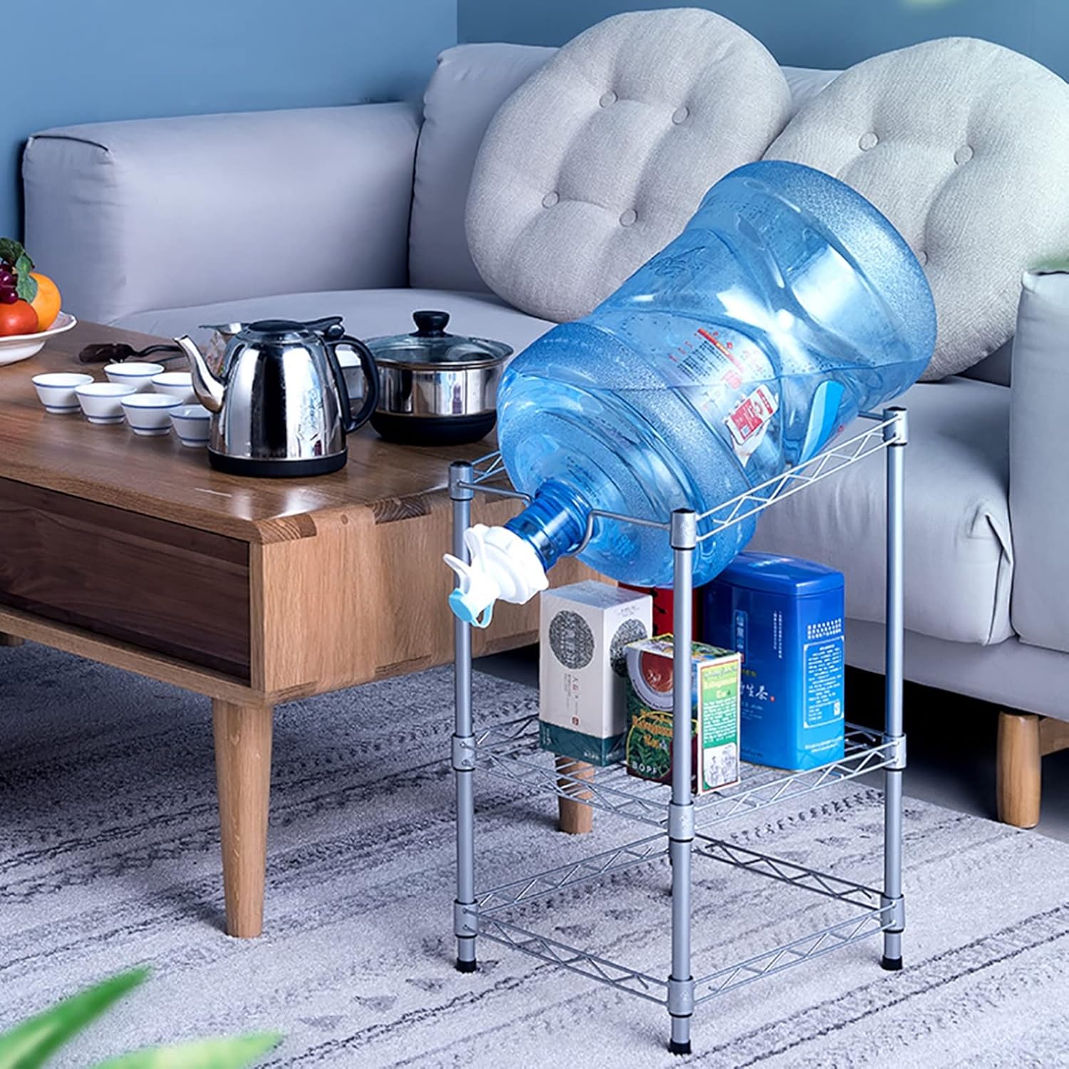 Bucket storage rack,Water Cooler Jug Rack 2 Tier Free-Standing Water Jug Holder Steel, 5 Gallon Save Space Water Cooler Jug Rack for Living Room Tabletop Pantry Kitchen, Easy to Install (Col(Rose Gold