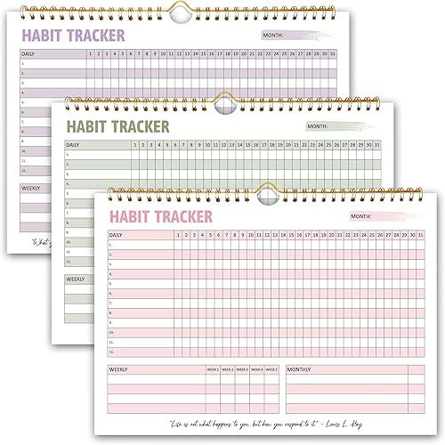 Calendario de seguimiento de hábitos Agenda sin fecha, semanal y mensual con encuadernación en espiral dorada, herramientas de productividad