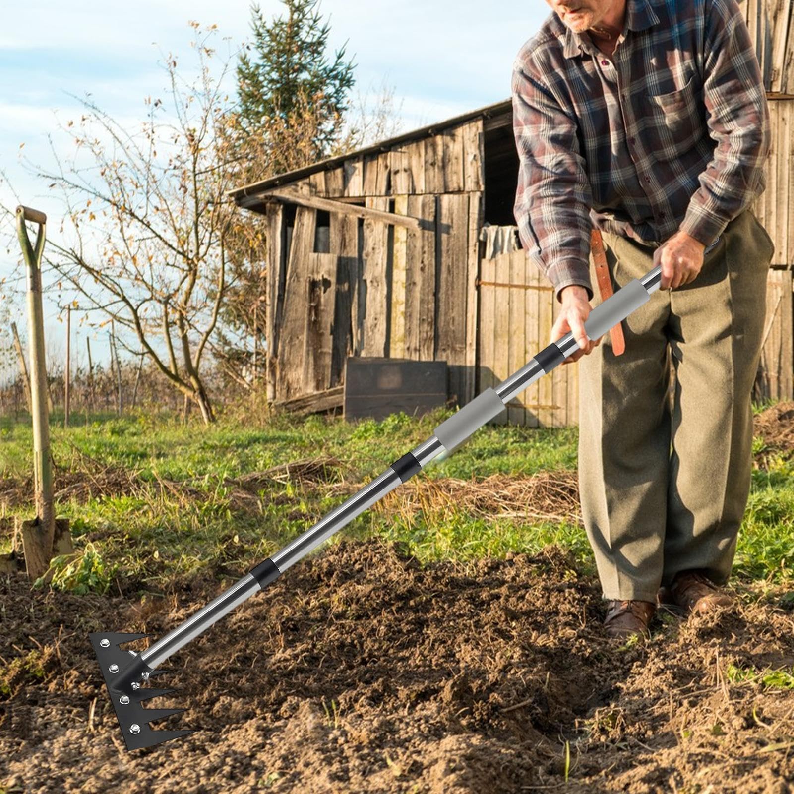 Sarchiatore a Manico Lungo Manico Telescopico Ergonomico Robusto | Attrezzo da Giardinaggio con Manico Lungo Pulizia Aghi di Pino per Giardinaggio e Aiuole