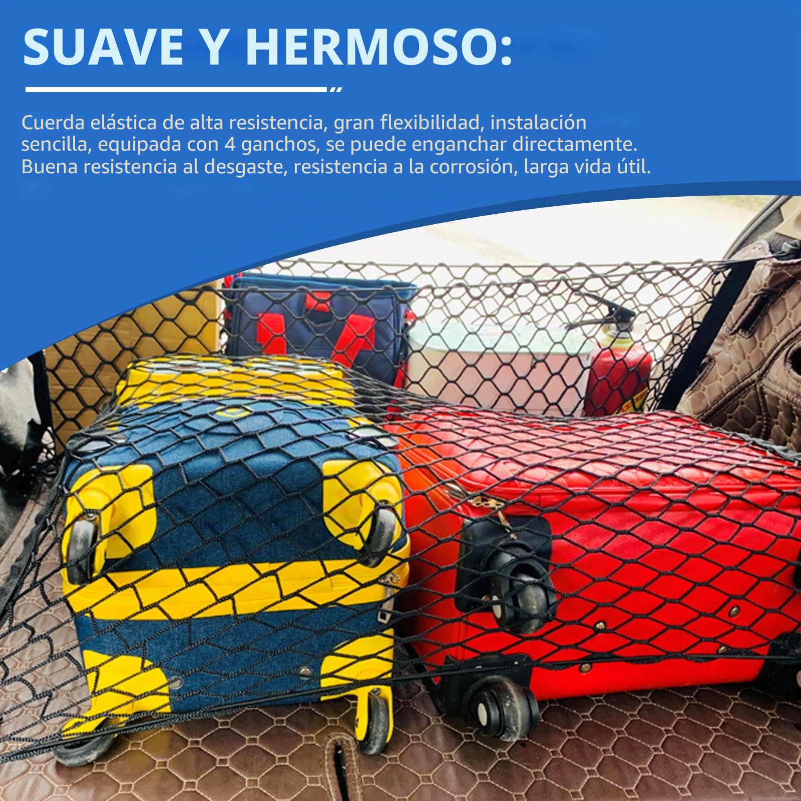 GOMETY Rejilla de protección para coche, 120 x 90 cm, rejilla para perros para maletero, doble capa de polipropileno con 4 ganchos, red universal para perros, red de seguridad para mascotas, separador