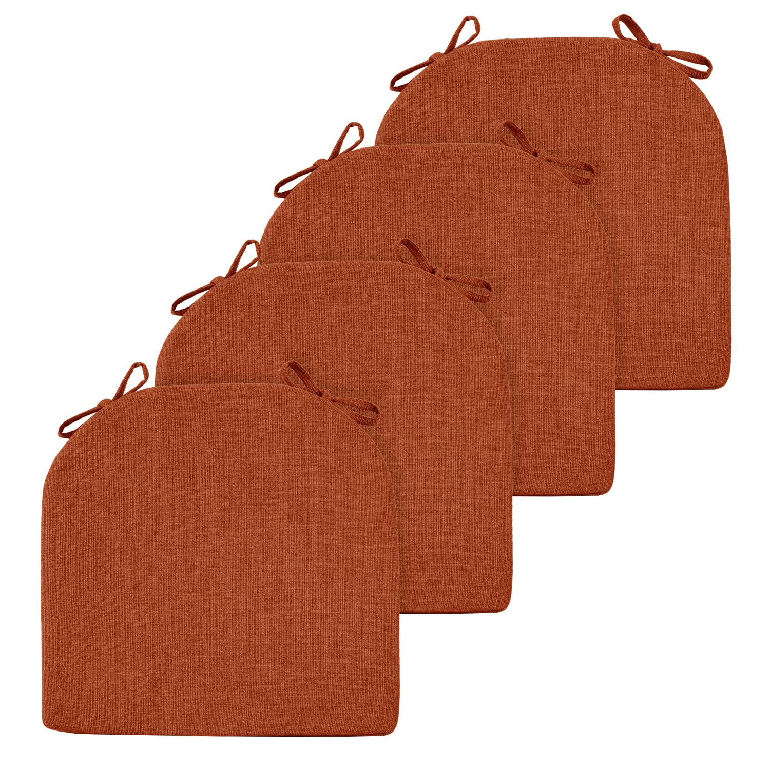 Basic Beyond Chair Cushions for Dining Chairs 4 Pack, Memory Foam Chair Cushion with Ties and Non Slip Backing, 16 x 16 inches Chair Pads for Dining Chairs(Rust)