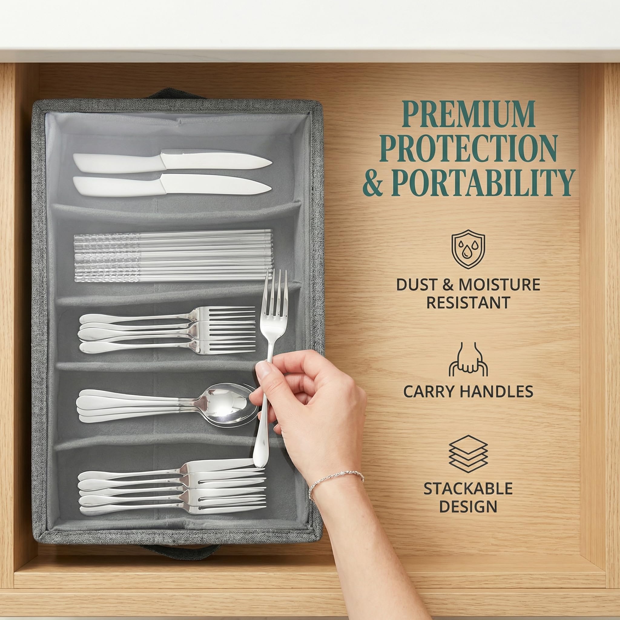 Boîte de Rangement pour Argenterie, Range Couverts pour Tiroir avec Couvercle Boîte de Rangement Couverts de Cuisine Porte-Assiettes Camping-Car boîte de Rangement en Feutre