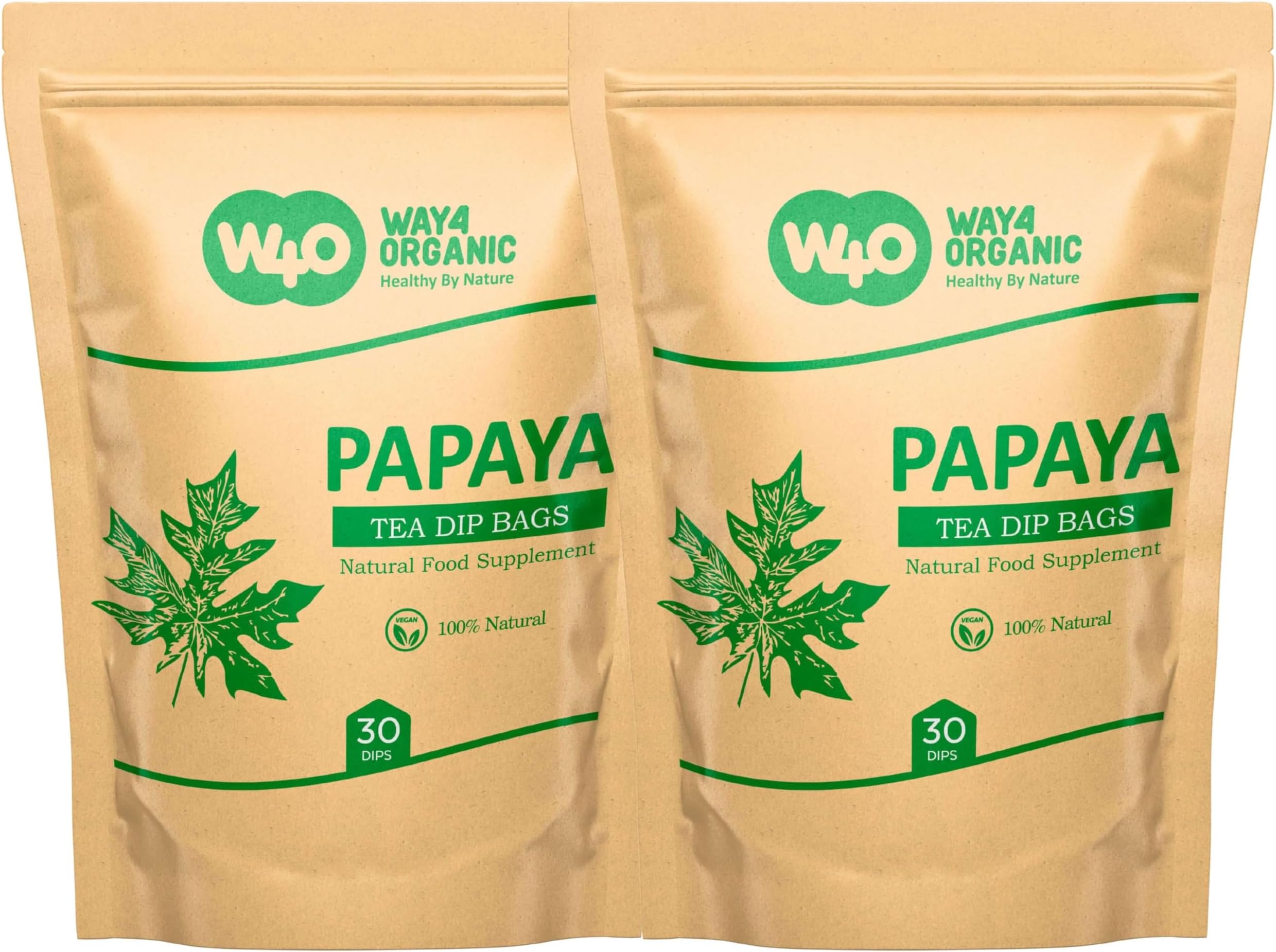 Papaya Leaf Tea Bags, Dried Tender Leaves Tea, 30 Count, Shadow dried, Pleasant Taste, Caffeine Free (Pack of 2)