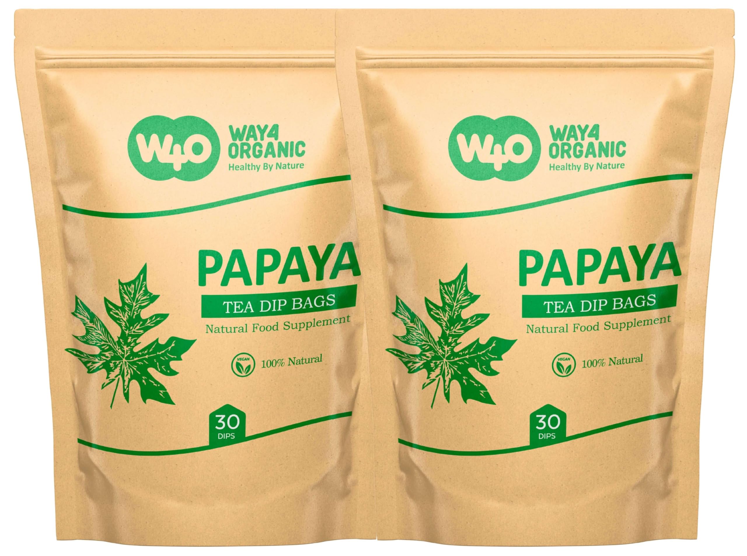 Papaya Leaf Tea Bags, Dried Tender Leaves Tea, 30 Count, Shadow dried, Pleasant Taste, Caffeine Free (Pack of 2)