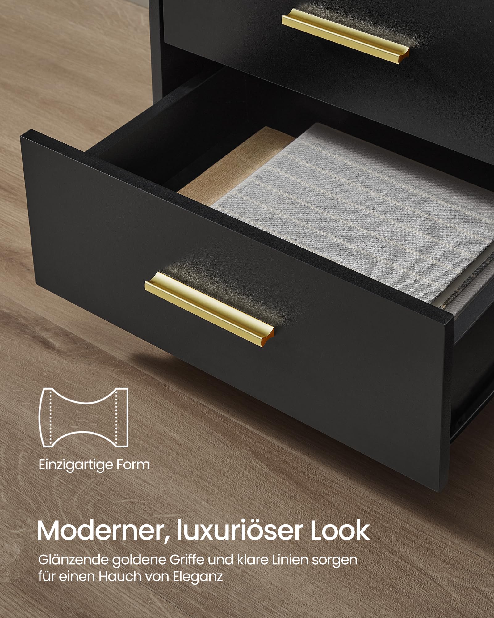 VASAGLE Custos Kollektion - Nachttisch mit Ladestation, 2er Set, LED-Beleuchtung, Beistelltisch, modern, mit Schubladen, 2 AC-Steckdosen und USB-Anschlüssen, tintenschwarz LET829BC01