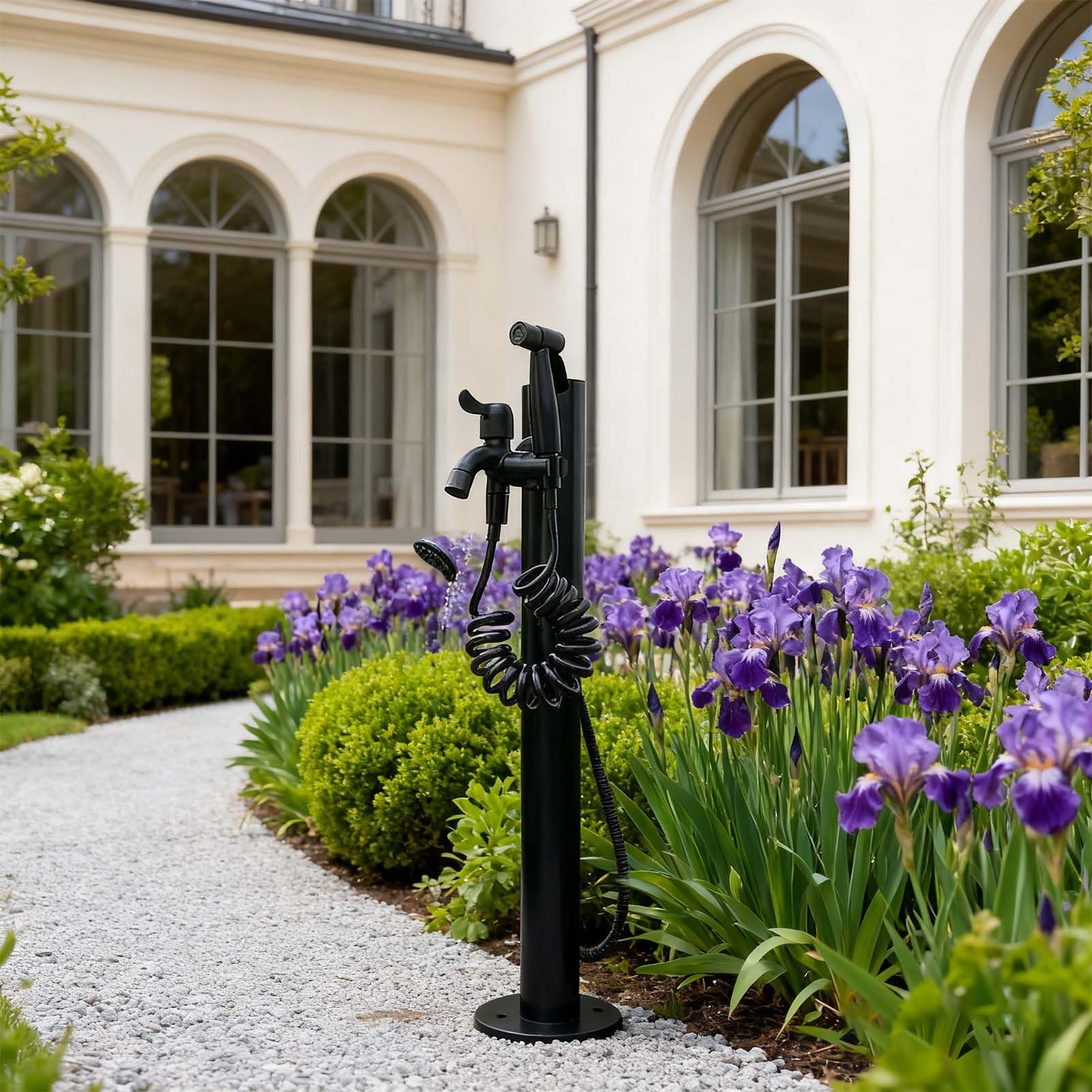 Columna de Agua Exterior con Grifo y Pistola rociadora, Grifo Vertical de Acero Inoxidable para Montaje en Suelo, Ideal para riego y Lavado de Patios y Jardines, Grifo anticongelante.