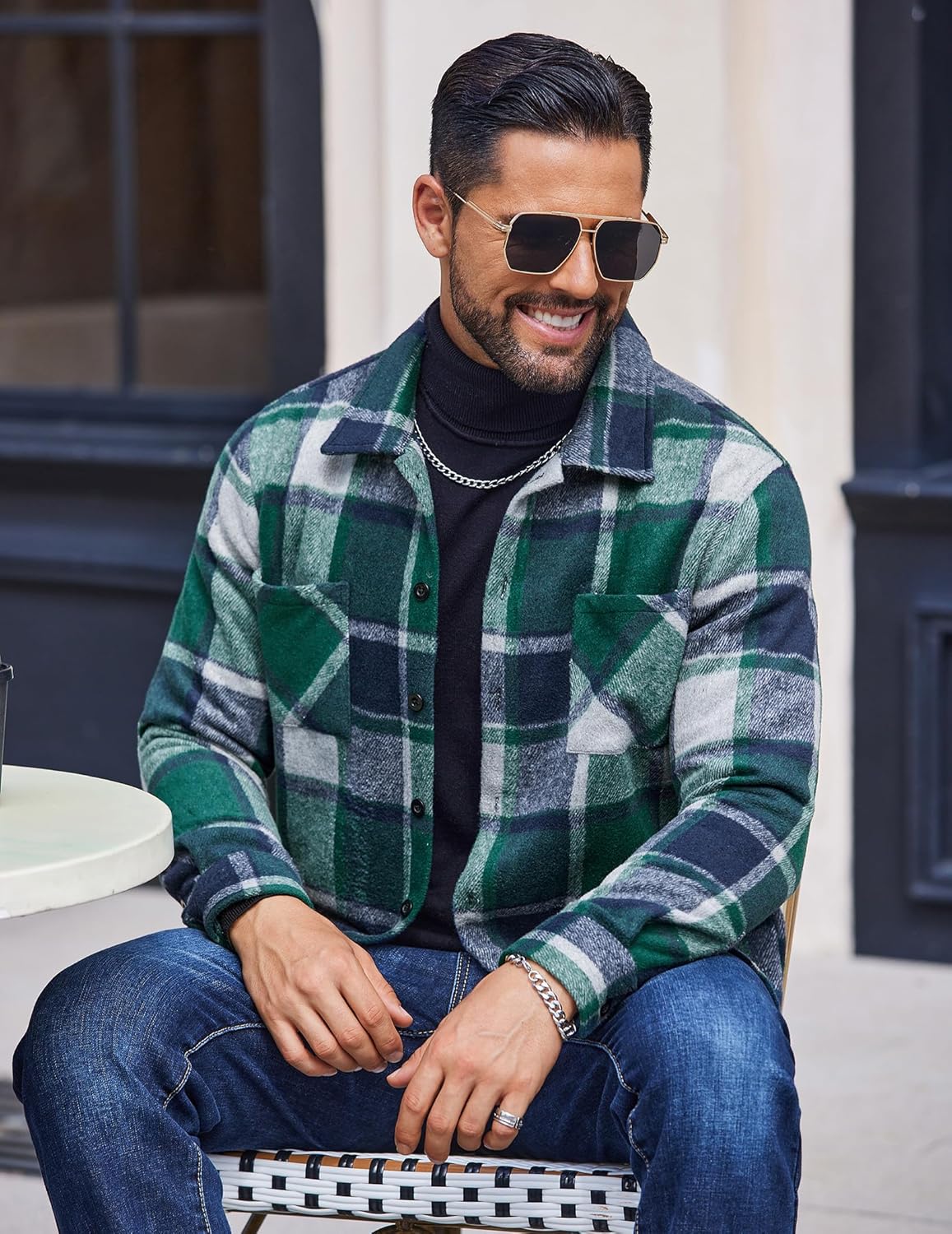 COOFANDY Men's Flannel Shirts Casual Button Down Plaid Shirt Jacket Long Sleeve Fleece Shacket with Pockets - Image 2