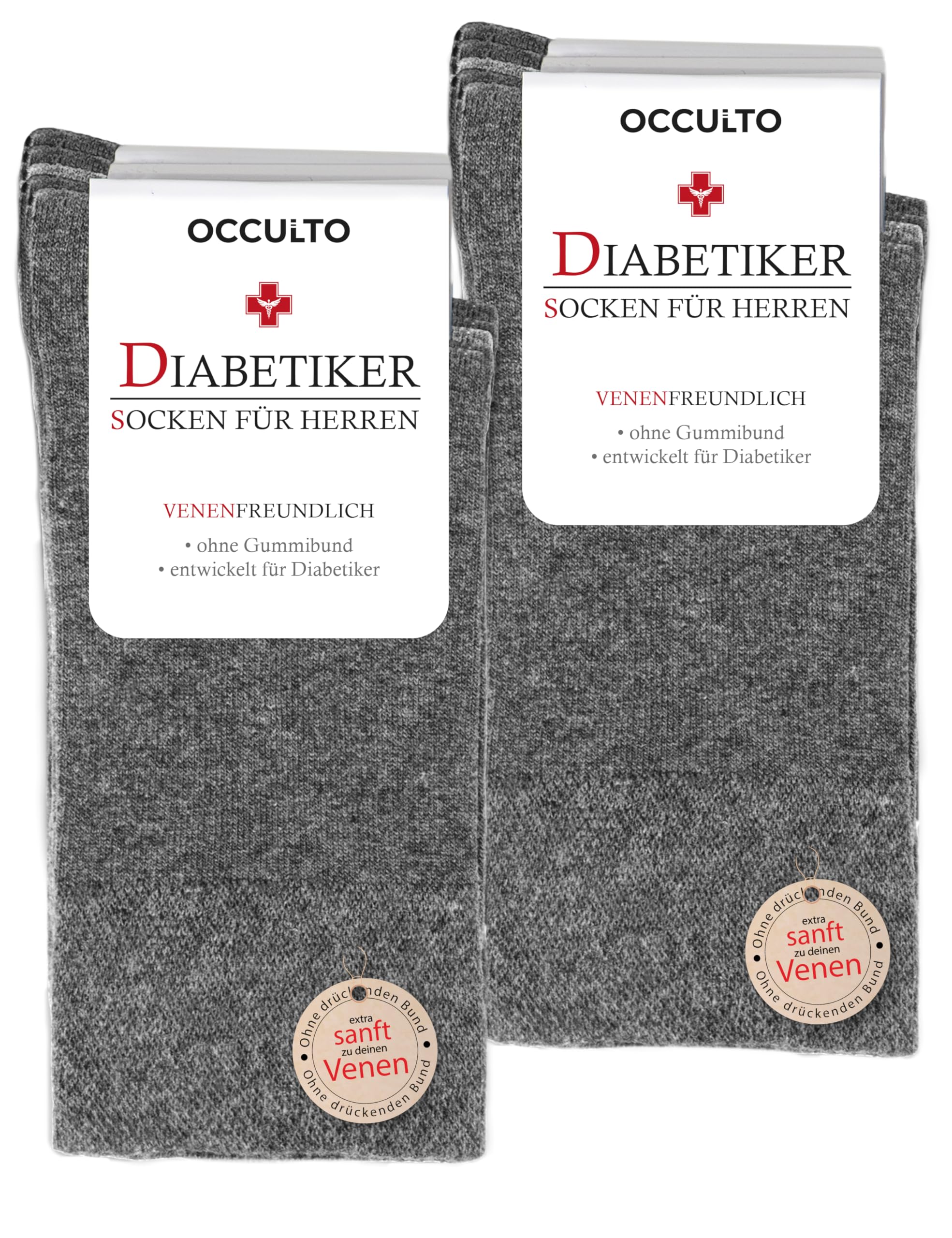 Occulto 10 Paar Diabetikersocken für Herren & Damen ohne Naht ohne Gummibund aus Baumwolle 10 Paar | Grau 39-42