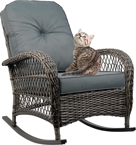 Outdoor Wicker Rocking Chair, All Weather Resin Rattan Wicker Rocking